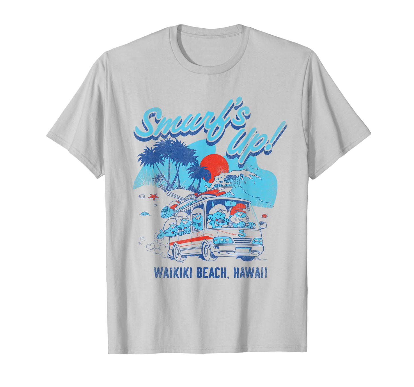 The Smurfs Smurf's Up Retro Waikiki Beach Van Travel Cartoon T-Shirt