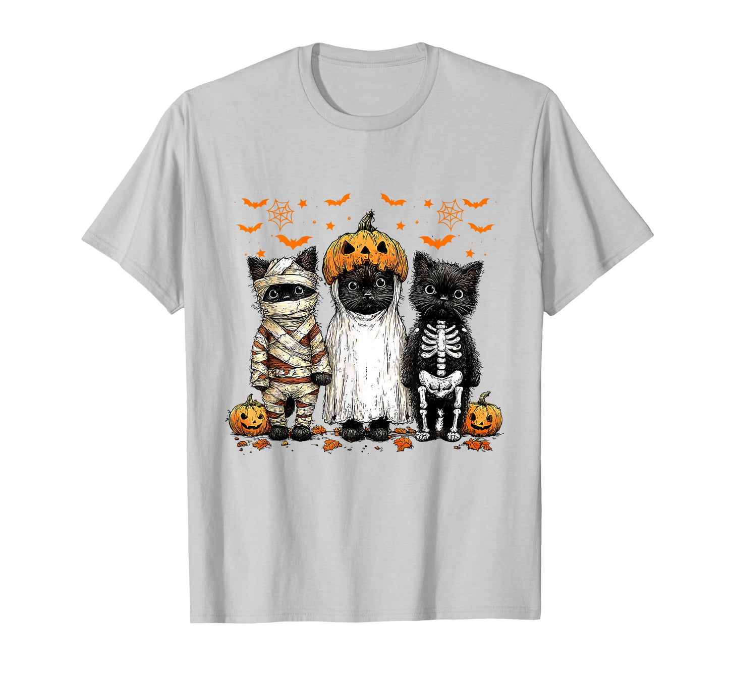 Funny Black Cat Halloween Pumpkin Spooky Ghost Men Women T-Shirt