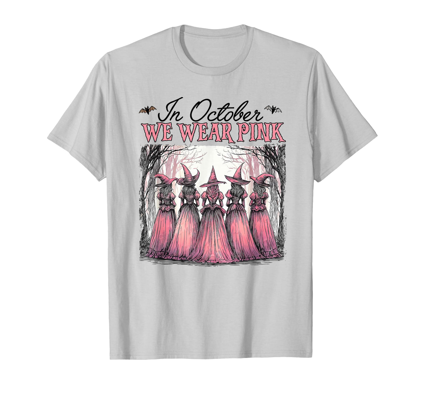 Witch in October We Wear Pink Breast Cancer Women Halloween T-Shirt