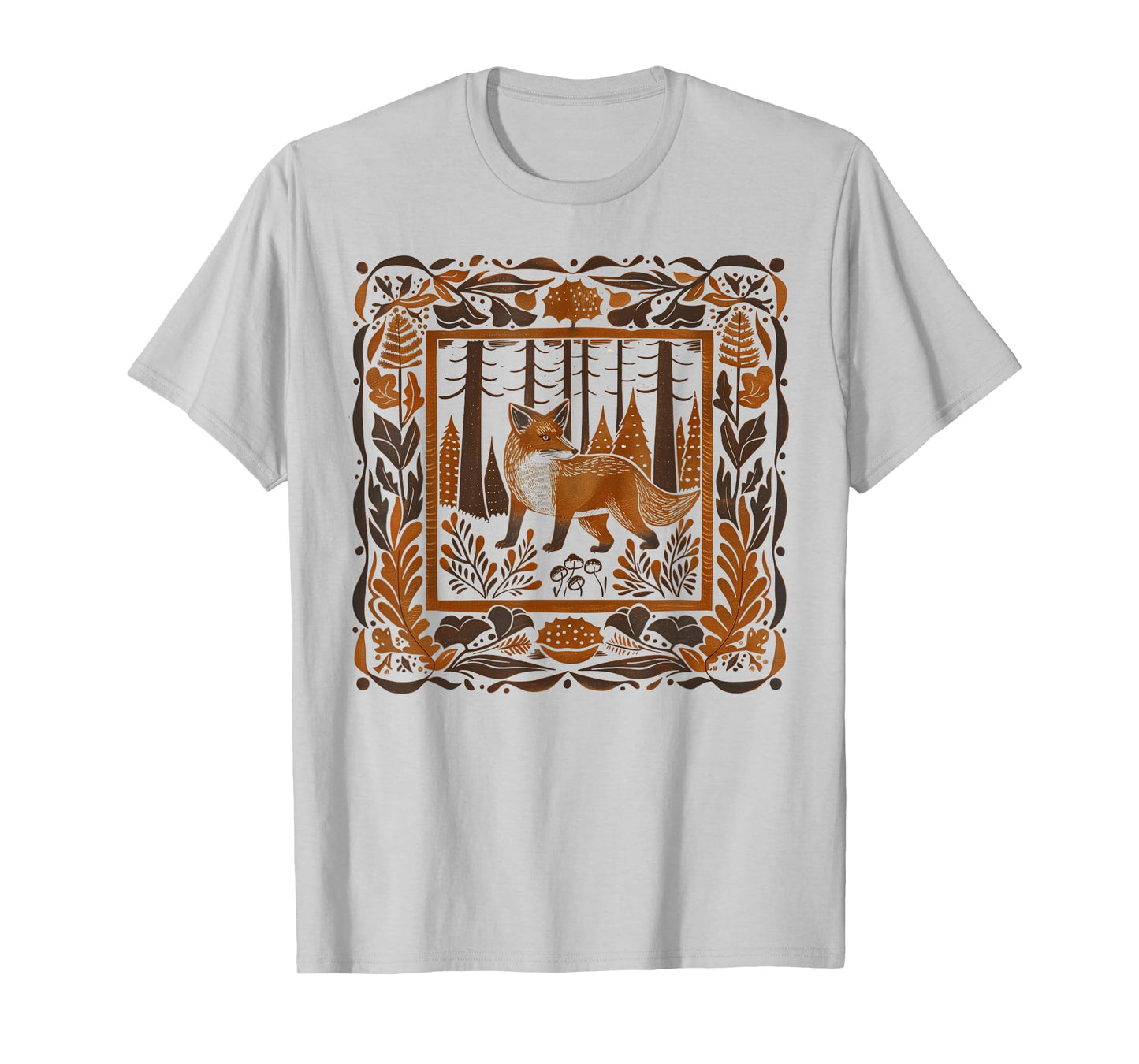 Forestcore Fox Linocut Print - Folklore and Nature Magic T-Shirt