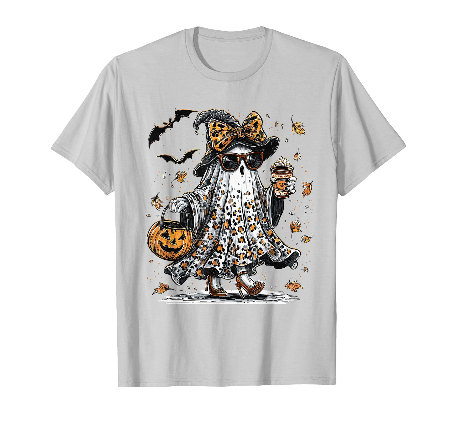 Coquette Leopard Ghost Coffee Boo-JEE Halloween Boujee Ghost T-Shirt