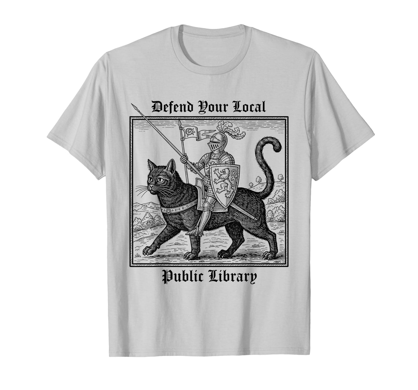 Defend Your Local Public Library Funny Knight Black Cat T-Shirt