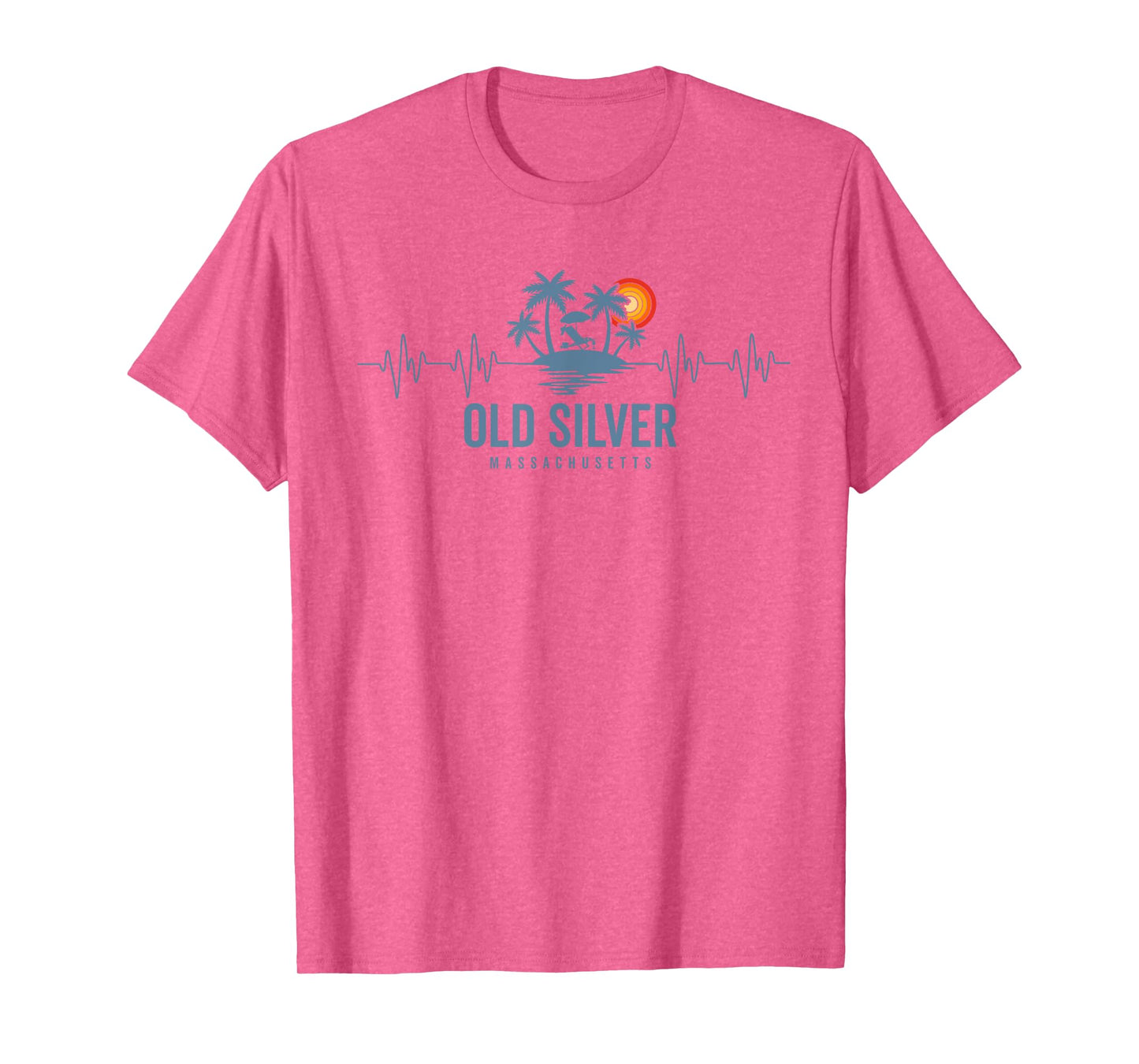 Old Silver Beach Massachusetts Vintage 80s Sunset Heartbeat T-Shirt