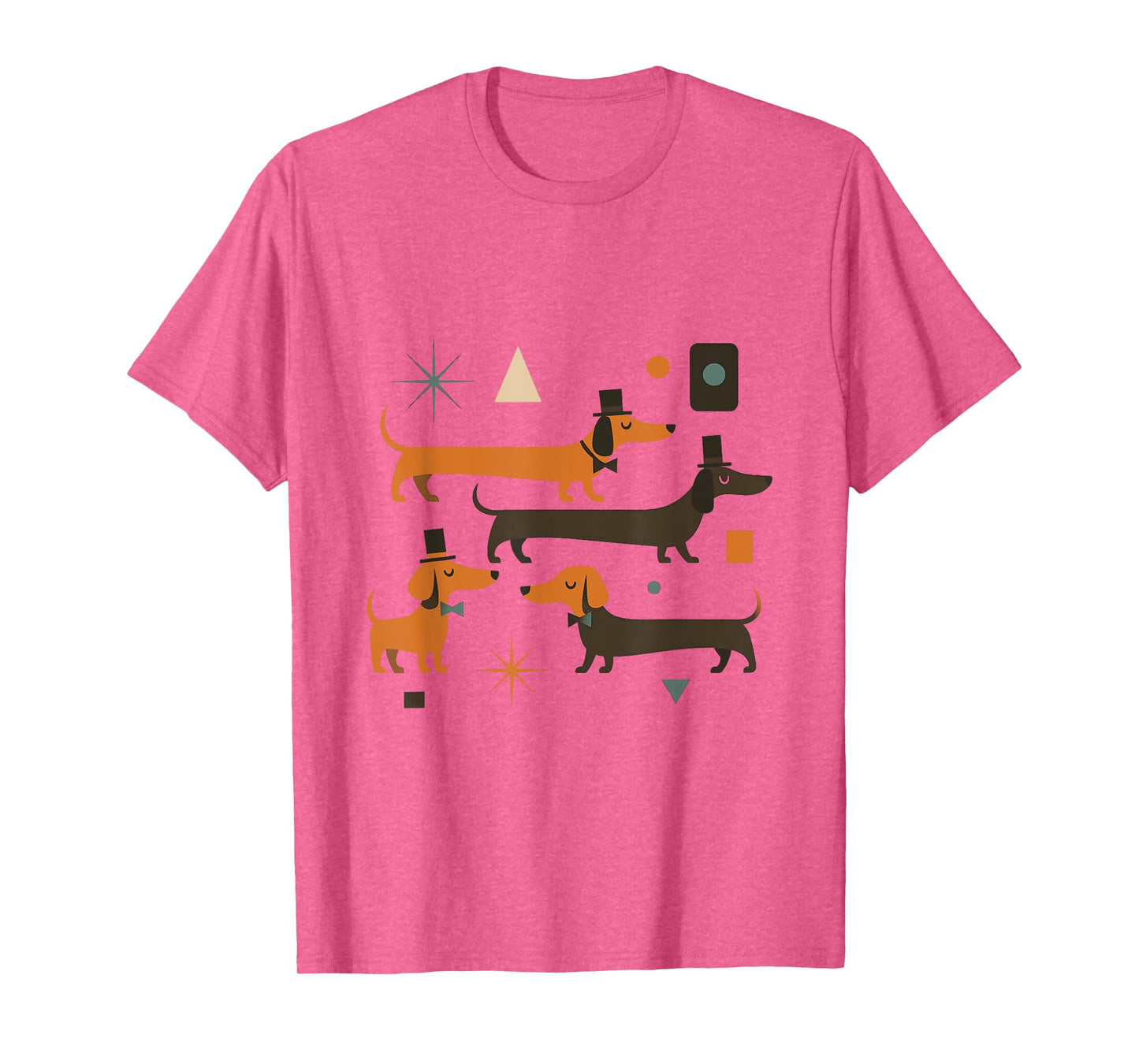 Retro Mid Century Dachshunds in Hats Bowties Dog Art T-Shirt