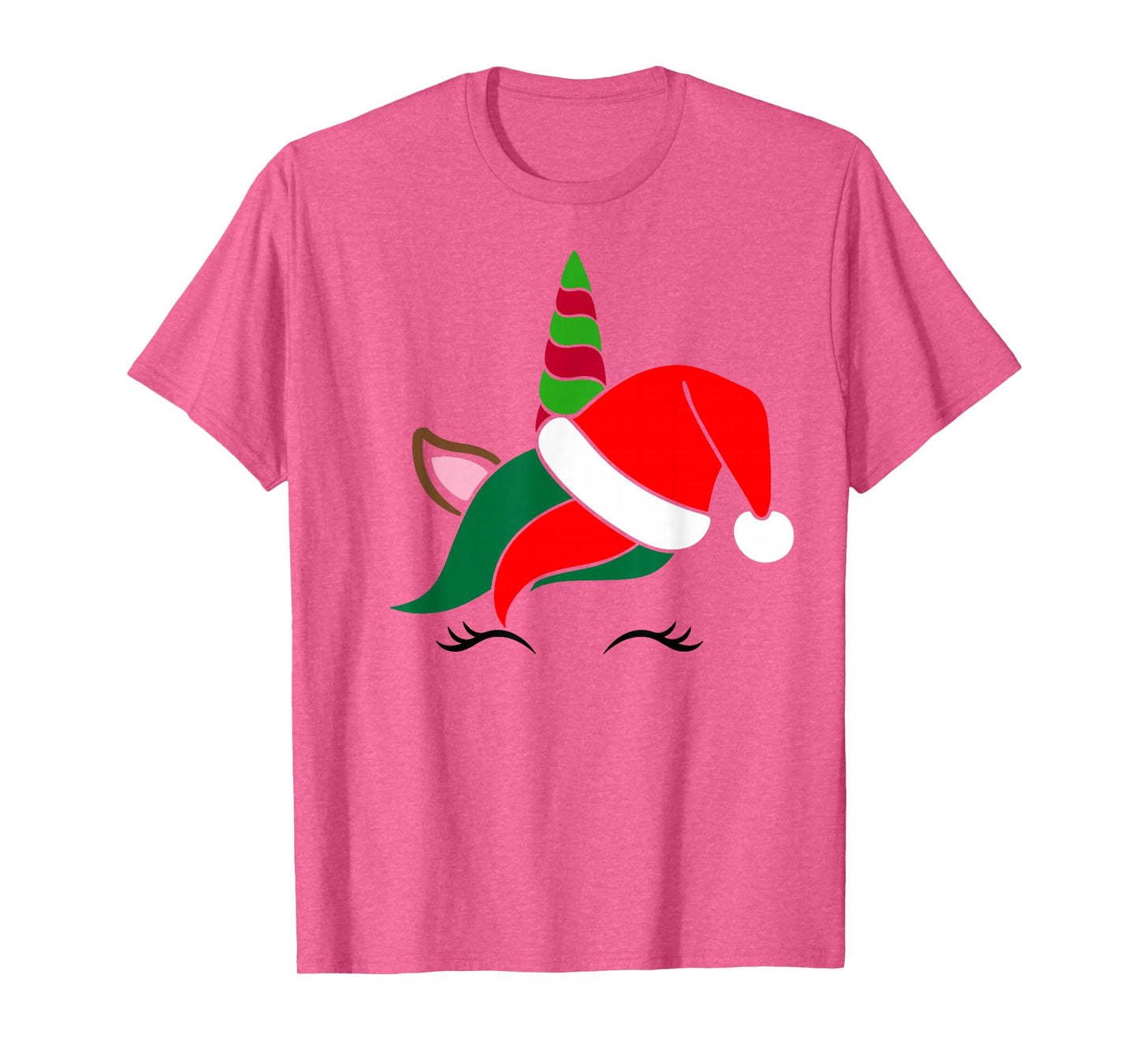 Unicorn Reindeer Face with Santa Hat Cute Christmas Costume T-Shirt