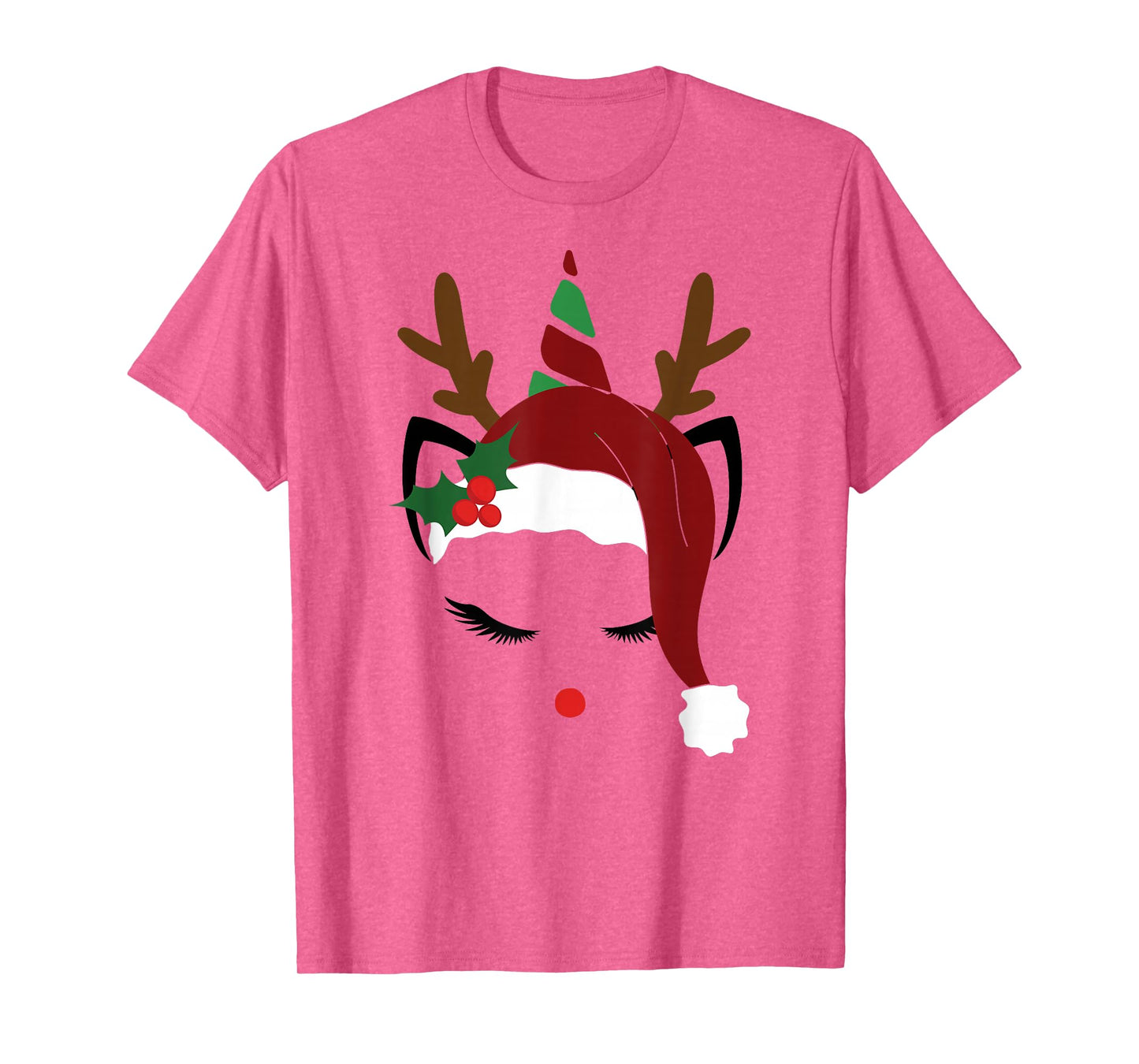 Christmas Unicorn Reindeer Face Cute Santa Hat Deer T-Shirt