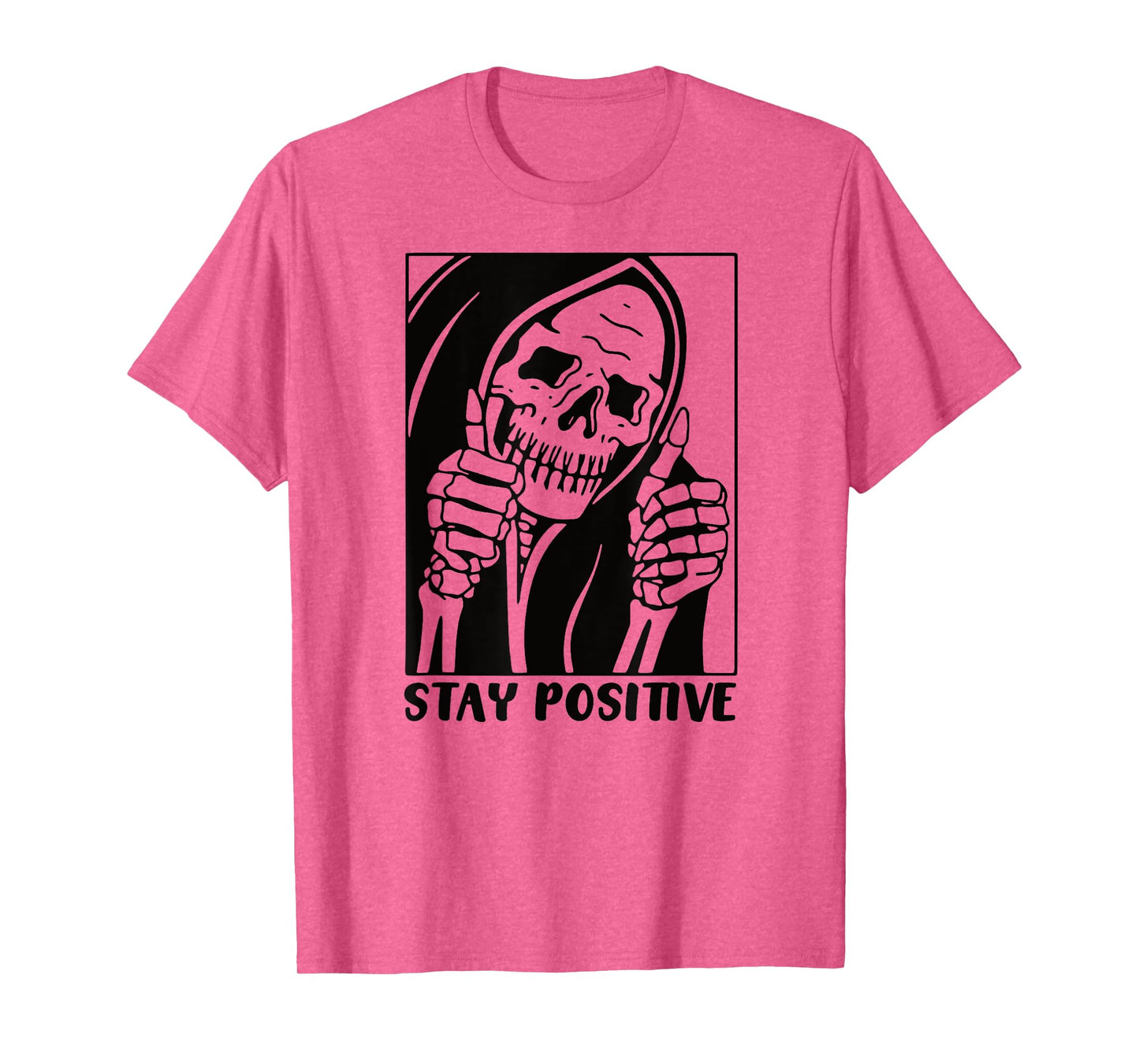 Death Stay Positive Skeleton Thumbs Up. Black Unisex Graphic T-Shirt