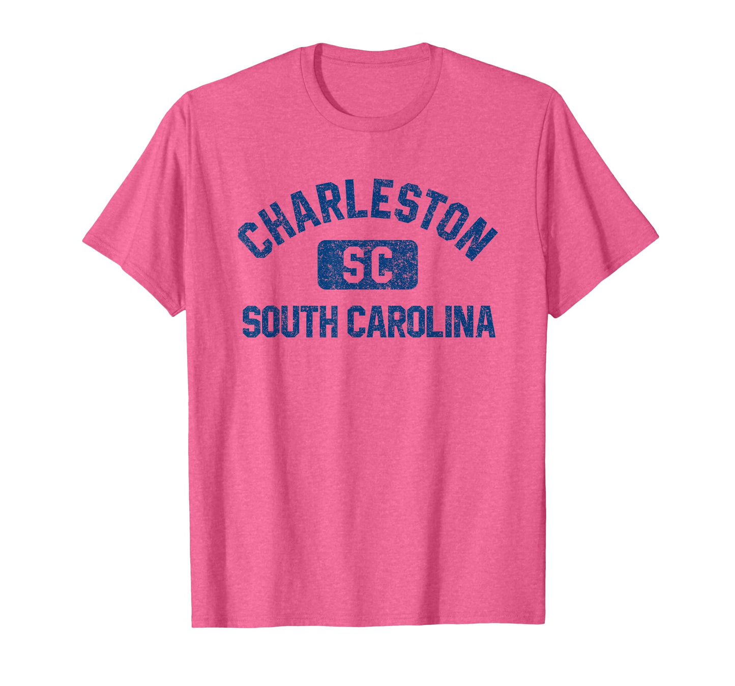 Charleston SC Gym Style Distressed Dark Blue Print T-Shirt