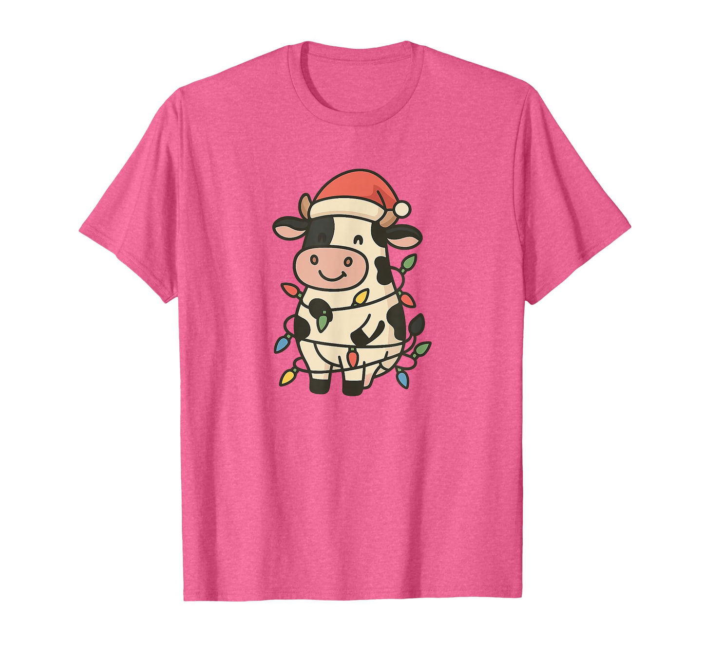 Christmas Holstein Cow Lights Santa Hat Mooey Christmas T-Shirt