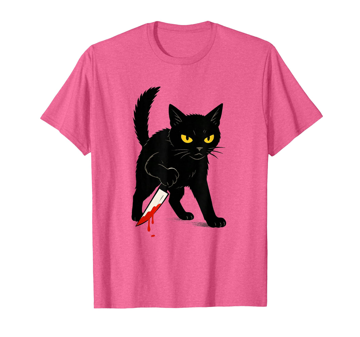 Halloween Black Cat with Knife Design Scary Funny Halloween T-Shirt