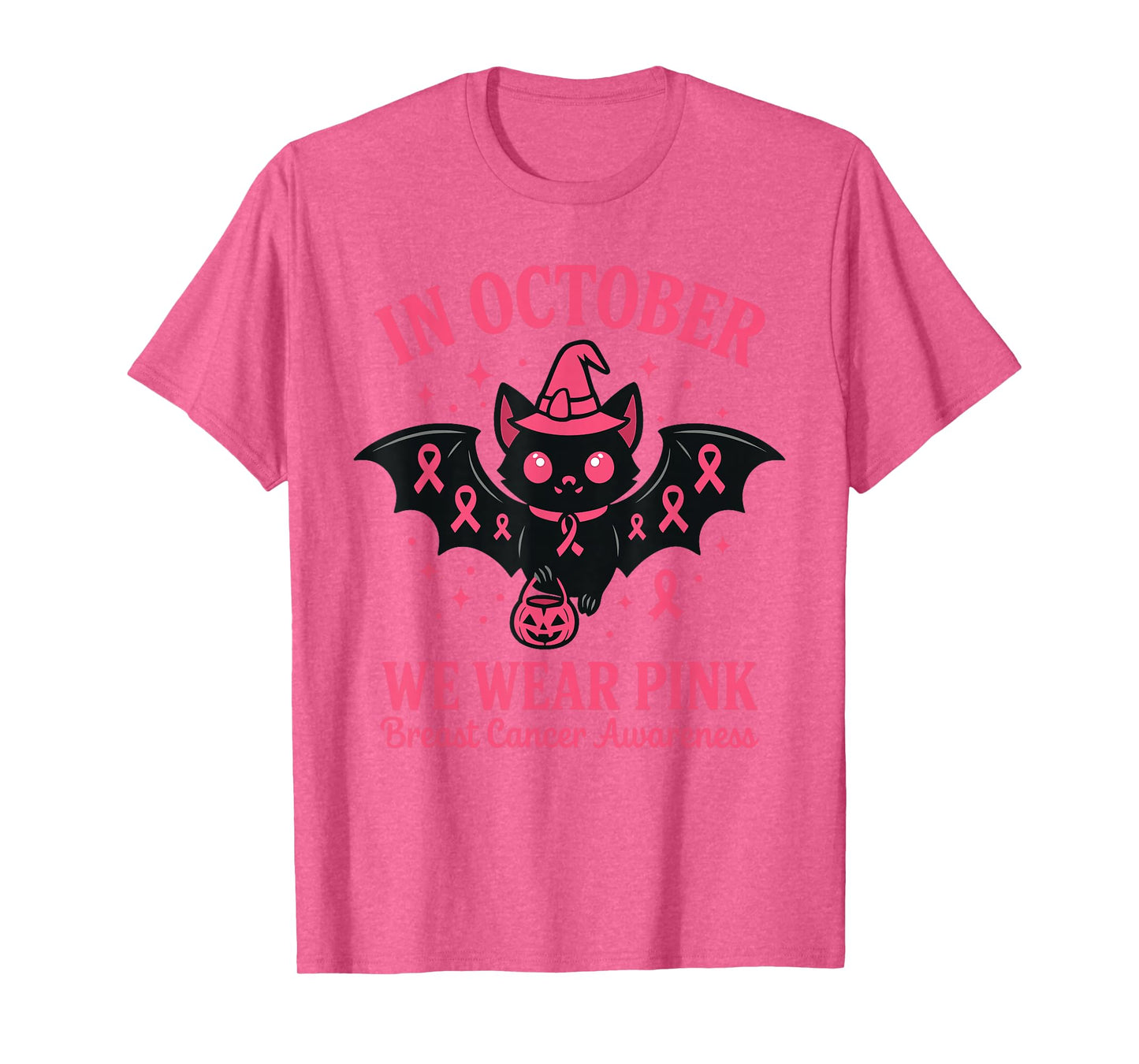 Breast Cancer Bat Women Halloween We Wear Pink in October T-Shirt