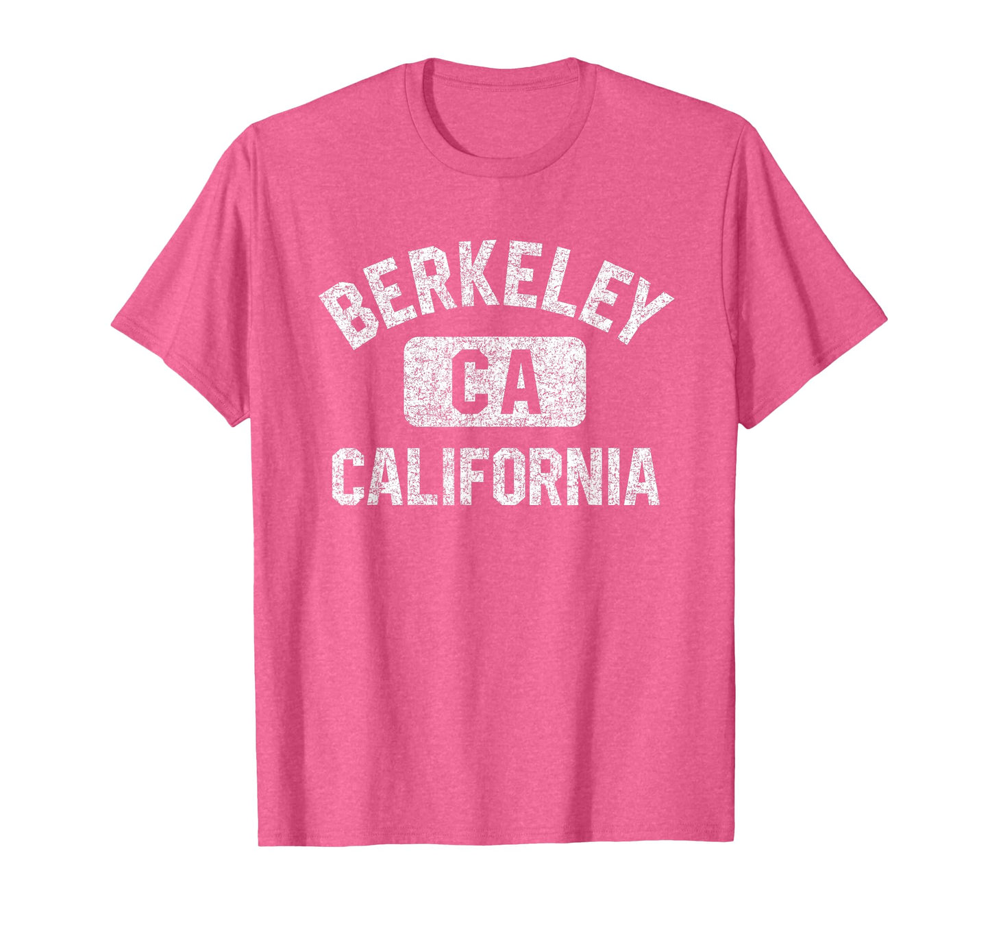 Berkeley California Gym Style Pink w Distressed White Print T-Shirt