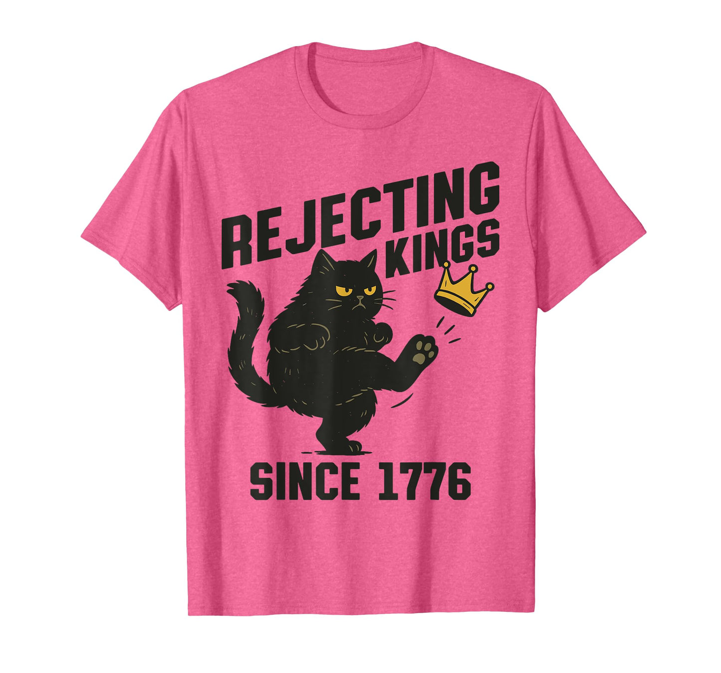 Vintage Black Cat Rejecting Kings America Since 1776 Quote Men Women T-Shirt
