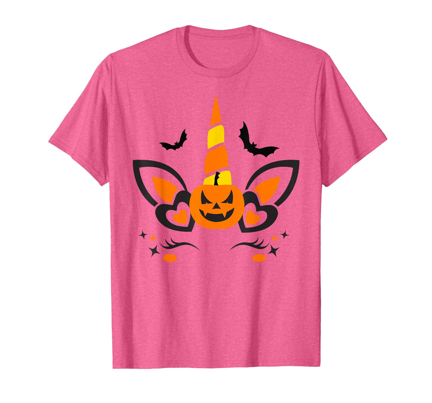 Unicorn Face Eyelashes Bat Pumpkin Scary Halloween Costume T-Shirt