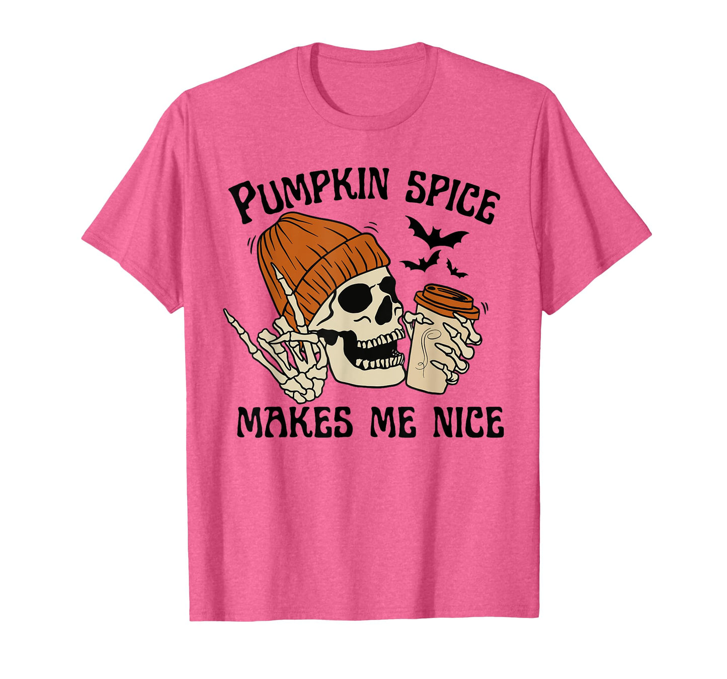 Pumpkin Spice Make Me Nice Retro Skeleton Funny Halloween T-Shirt