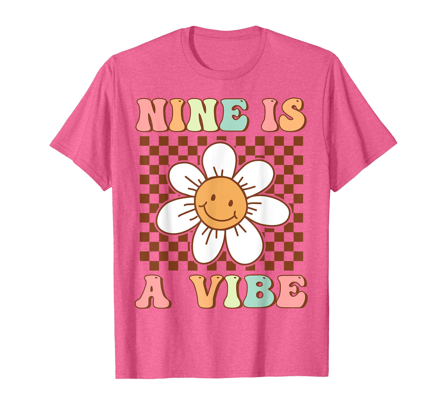Nine Is A Vibe Cute Groovy 9th Birthday Party Daisy Flower T-Shirt
