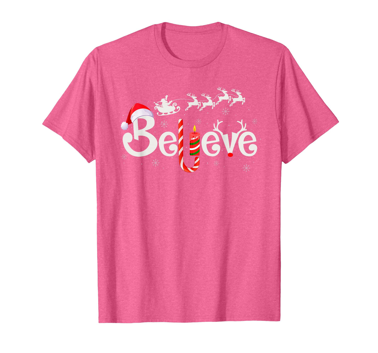 Believe Christmas Family Matching Reindeer Santa Sleigh Xmas T-Shirt