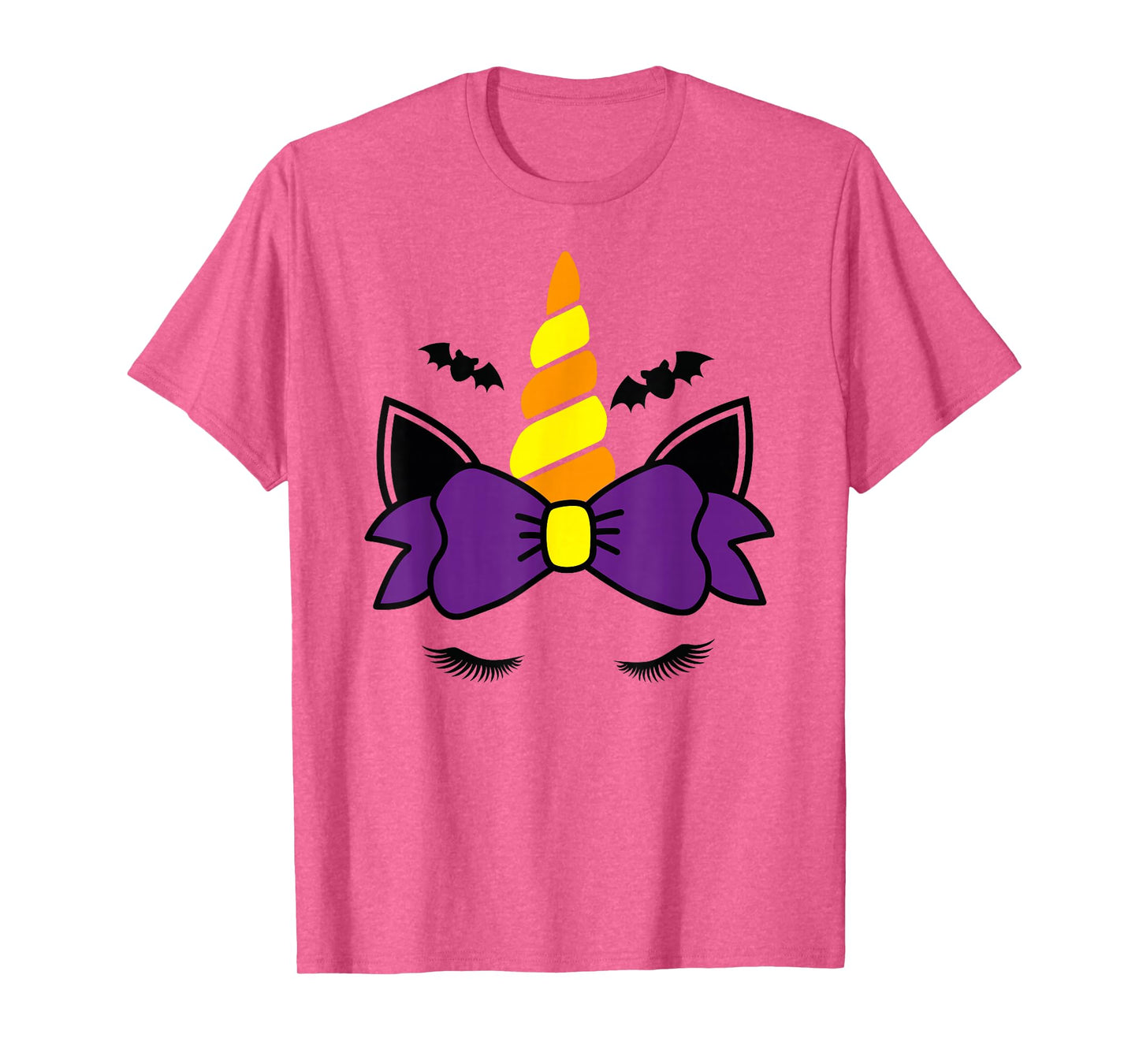 Unicorn Face Eyelashes Bow Bat Scary Halloween Costume T-Shirt