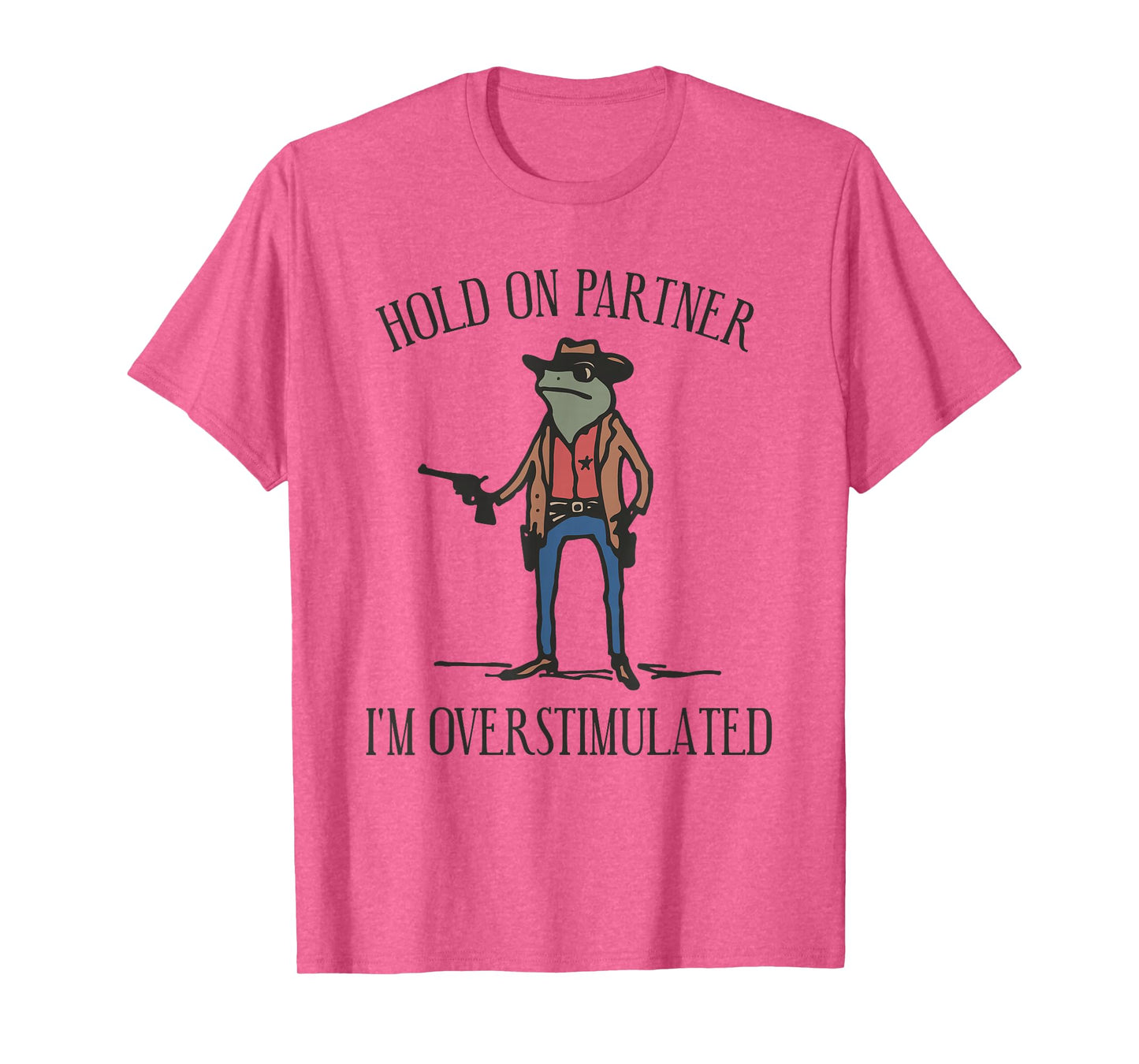 Hold On Im Overstimulated Frog Humor - Unisex-Adults - Vintage Casual Frog Meme T-Shirt - Grey - Small - Short Sleeve - Cotton - T-Shirt