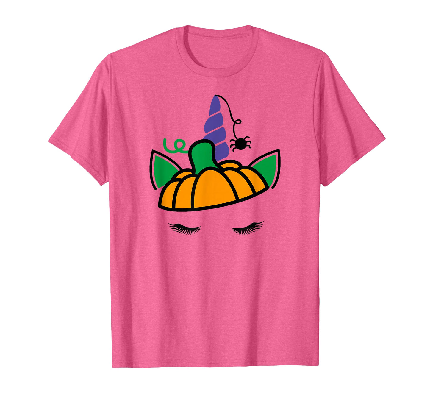Unicorn Face Eyelashes Pumpkin Spider Halloween Costume T-Shirt