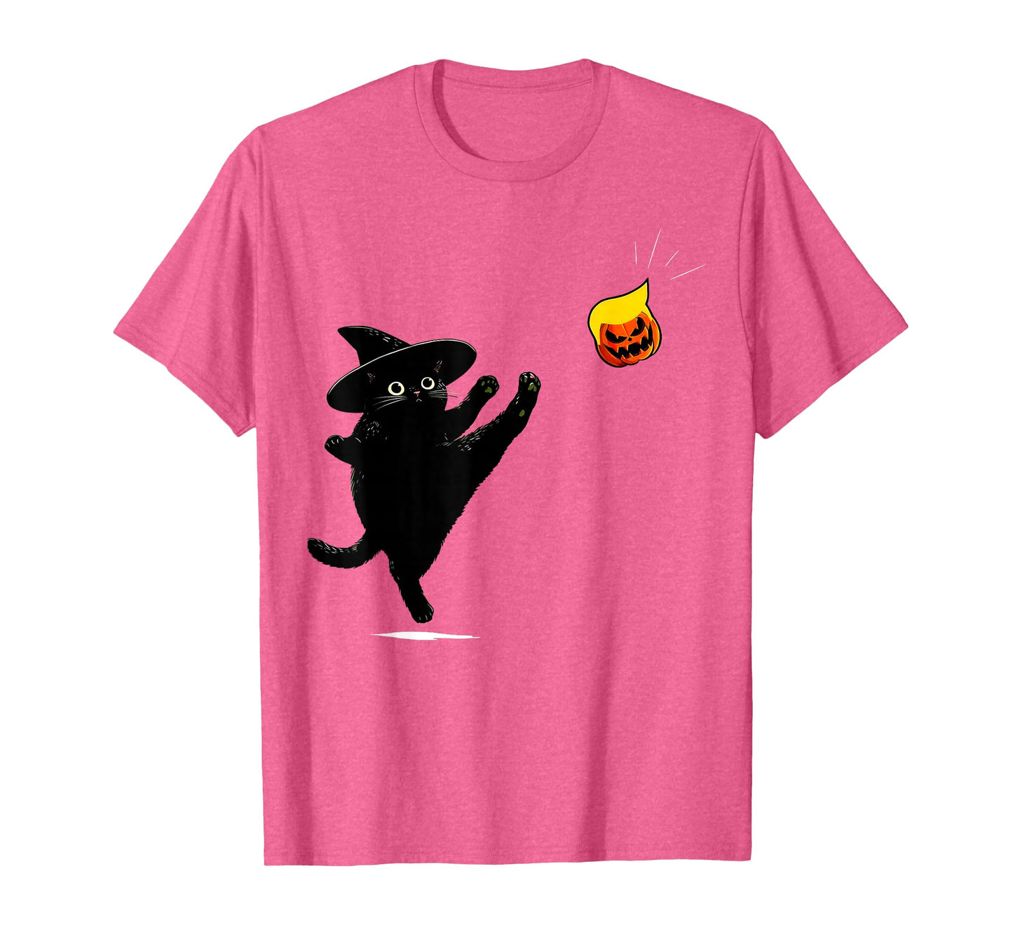 Black Cat Witch Kicking Pumpkin Funny Halloween T-Shirt