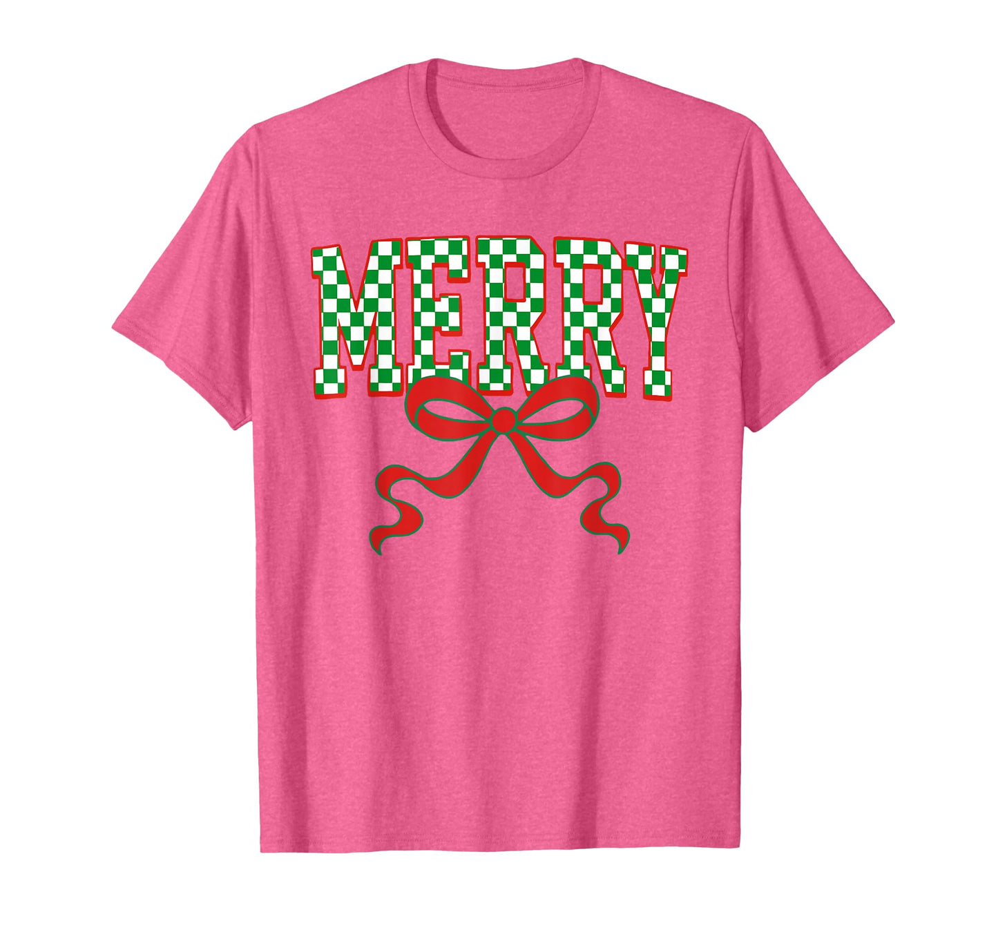 Merry Christmas Checkered Preppy Coquette Bow Xmas Holiday T-Shirt