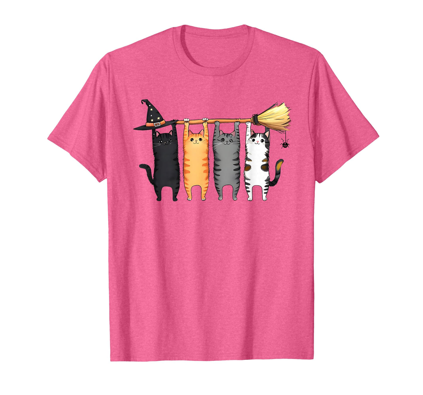 Cute Halloween Tabby Cat Witch Hat Broom T-Shirt