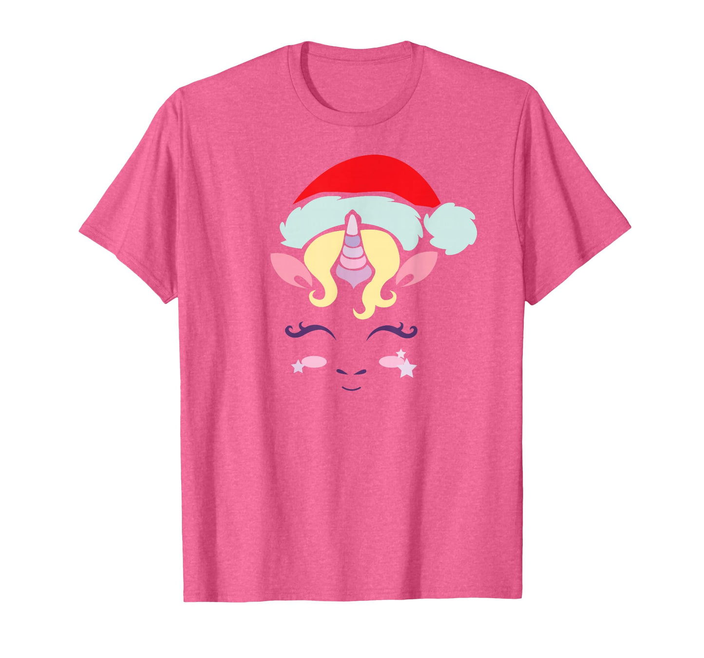 Unicorn Face Cute Christmas Santa Hat Funny T-Shirt