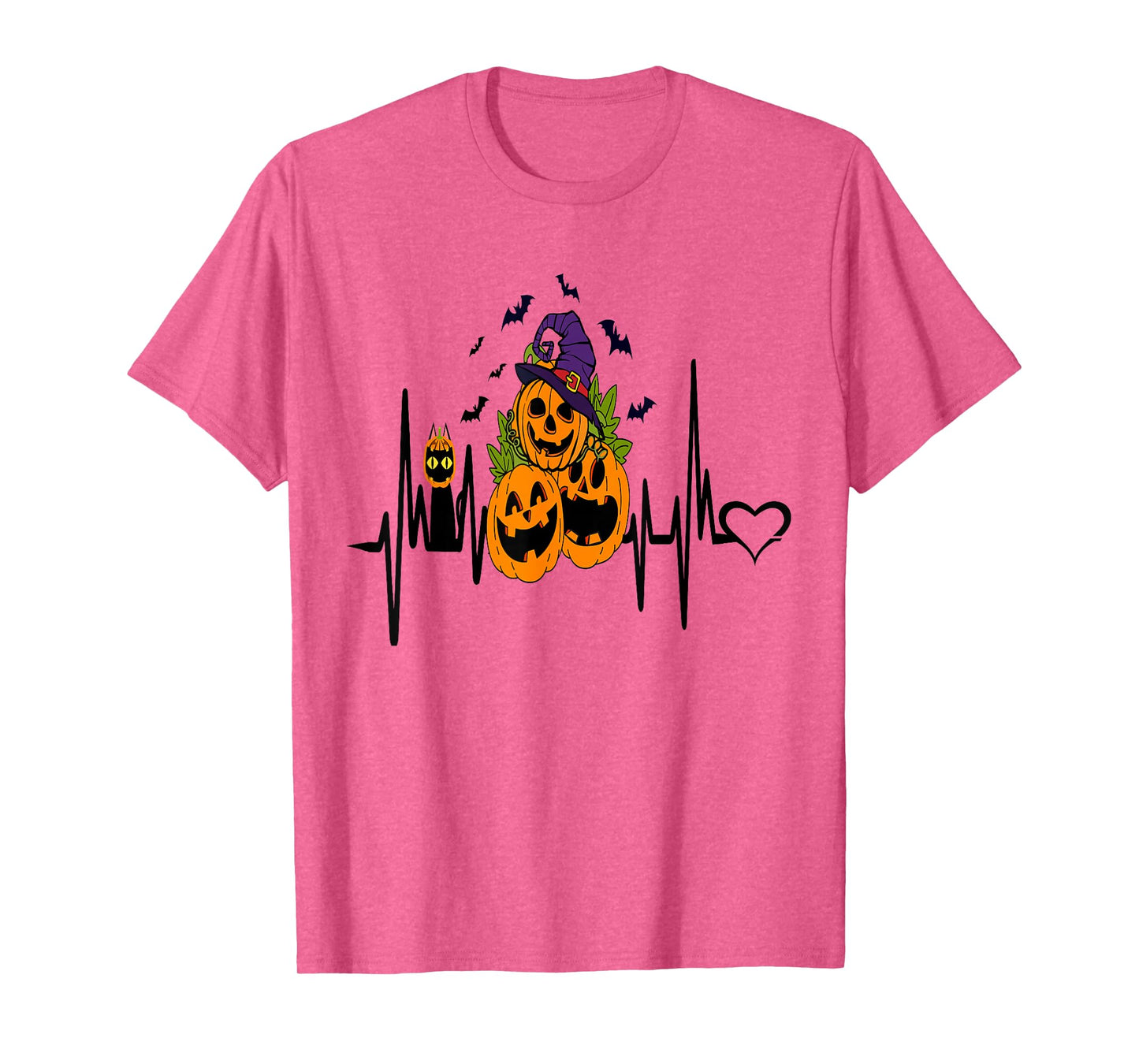 Funny Pumpkin Heartbeat Halloween with Cat Women Men Kids T-Shirt