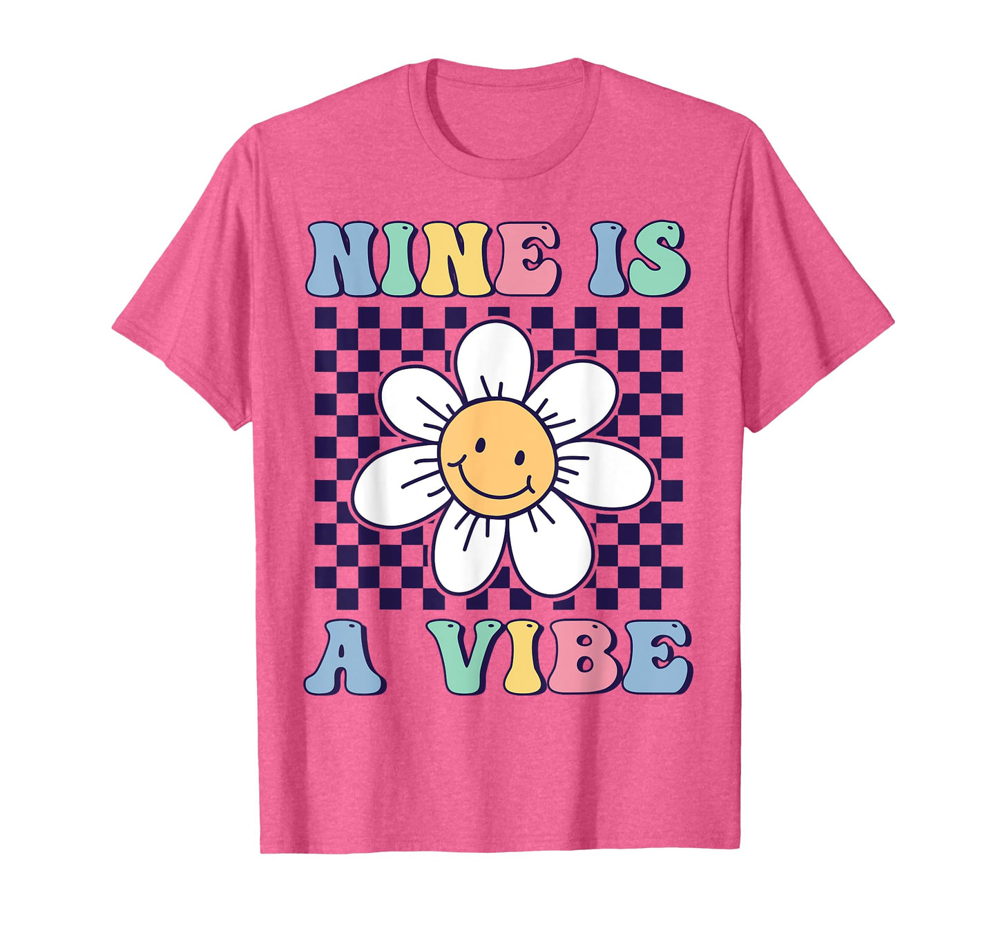 Nine Is A Vibe Cute Groovy 9th Birthday Party Daisy Flower T-Shirt