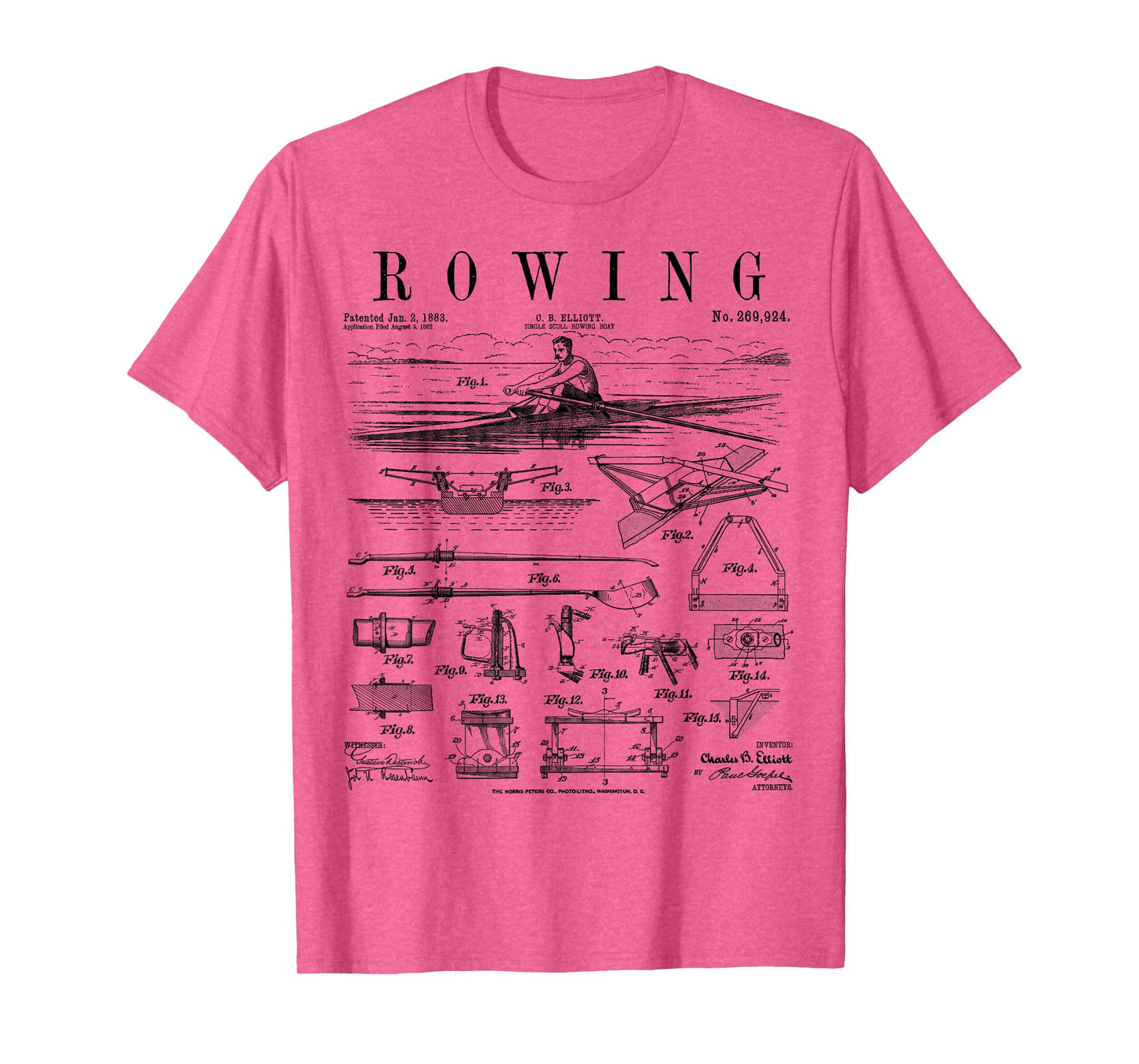 Rowing Sport Rower Sculling Single Scull Boat Vintage Patent T-Shirt