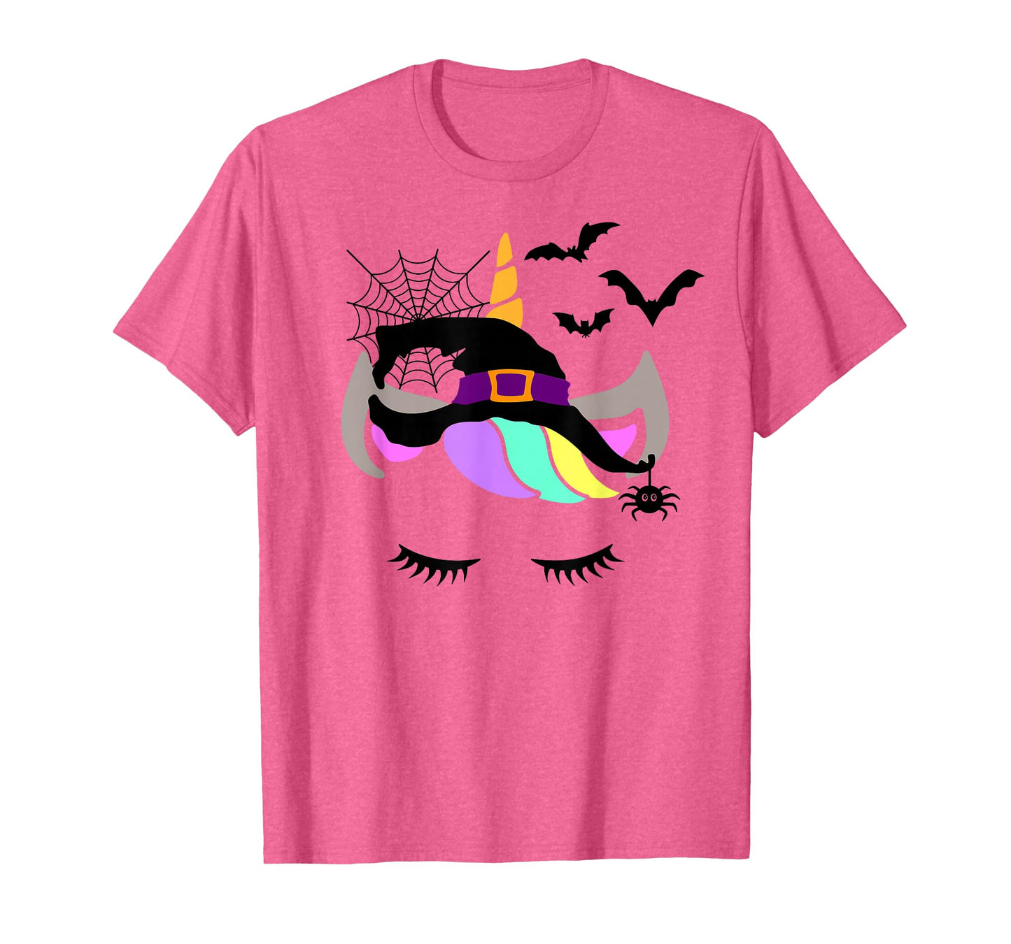 Unicorn Face Eyelashes Bat Spider Witch Halloween Costume T-Shirt