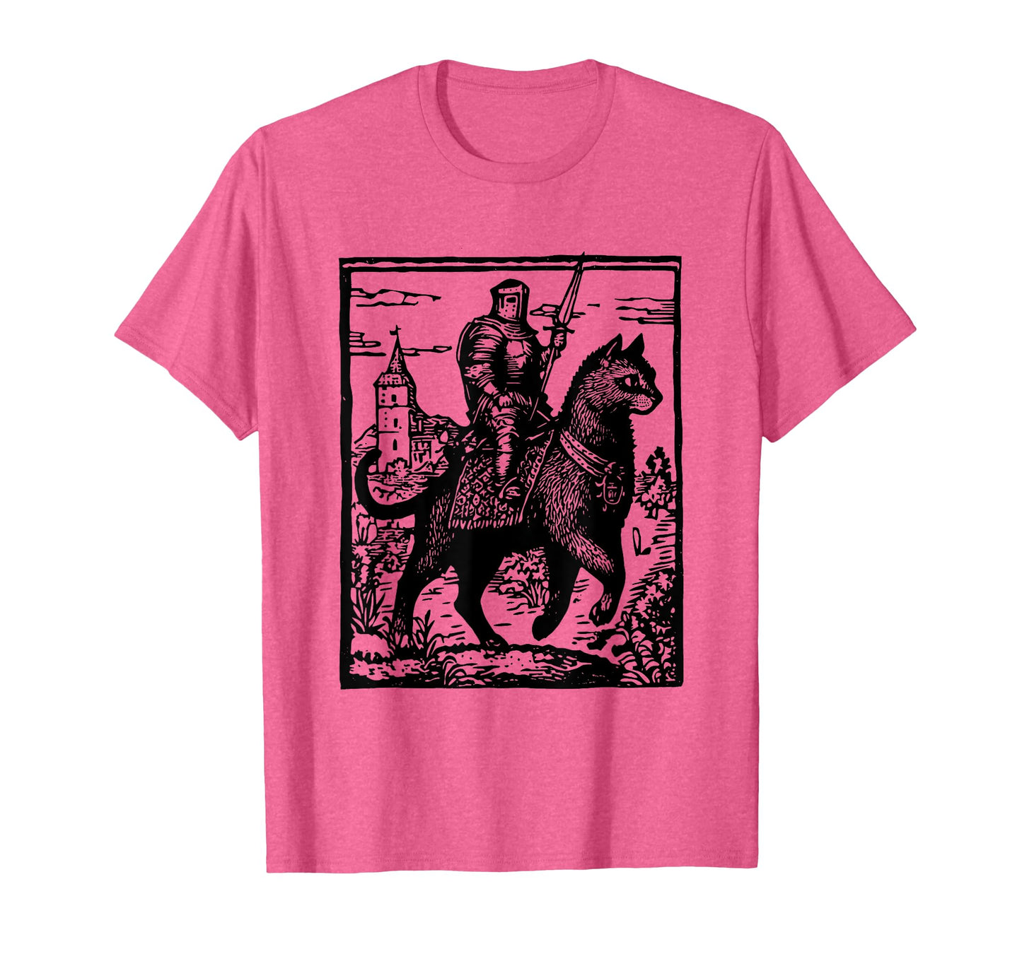 Knight Cat Rider Funny Retro 90s Dark Art Funny Cat Meme T-Shirt