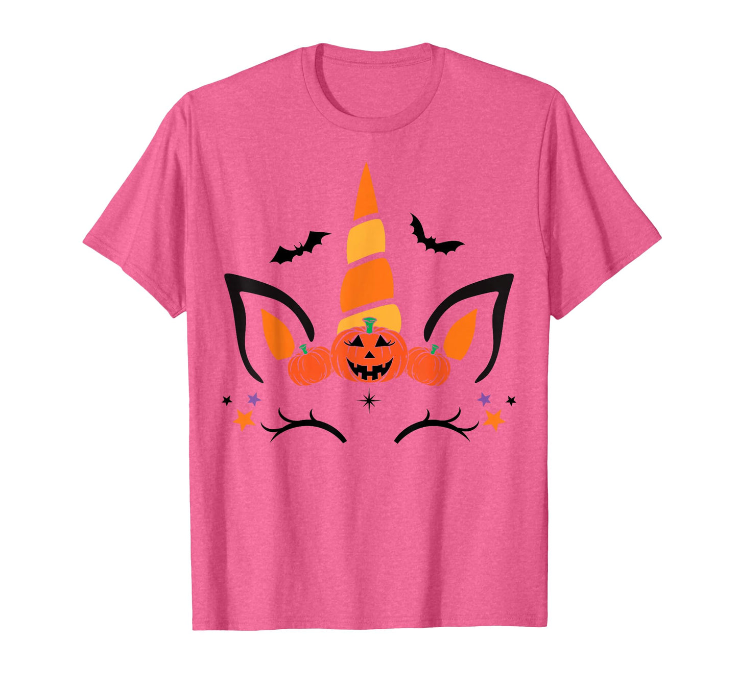 Unicorn Face Eyelashes Bat Pumpkin Funny Halloween Costume T-Shirt