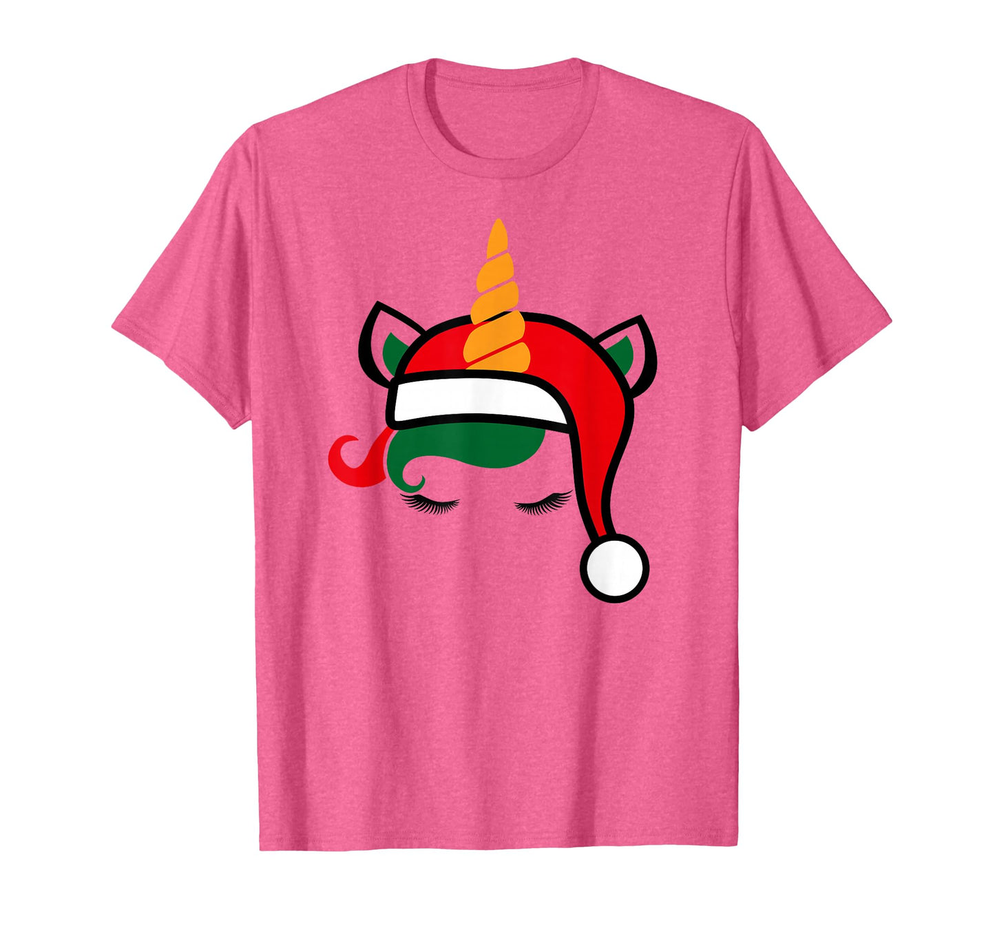 Unicorn Face Santa Hat Cute Christmas Costume T-Shirt
