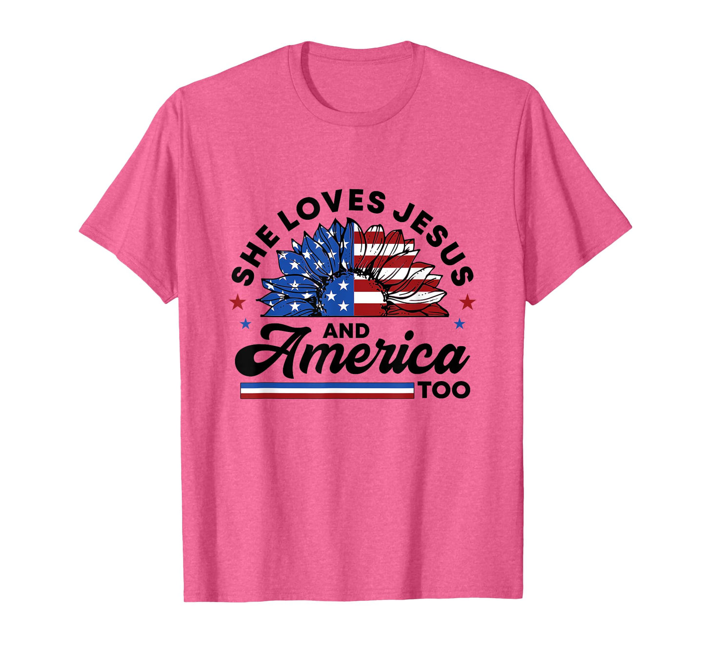 She Loves Jesus And America Too Christian Women US Sunflower T-Shirt
