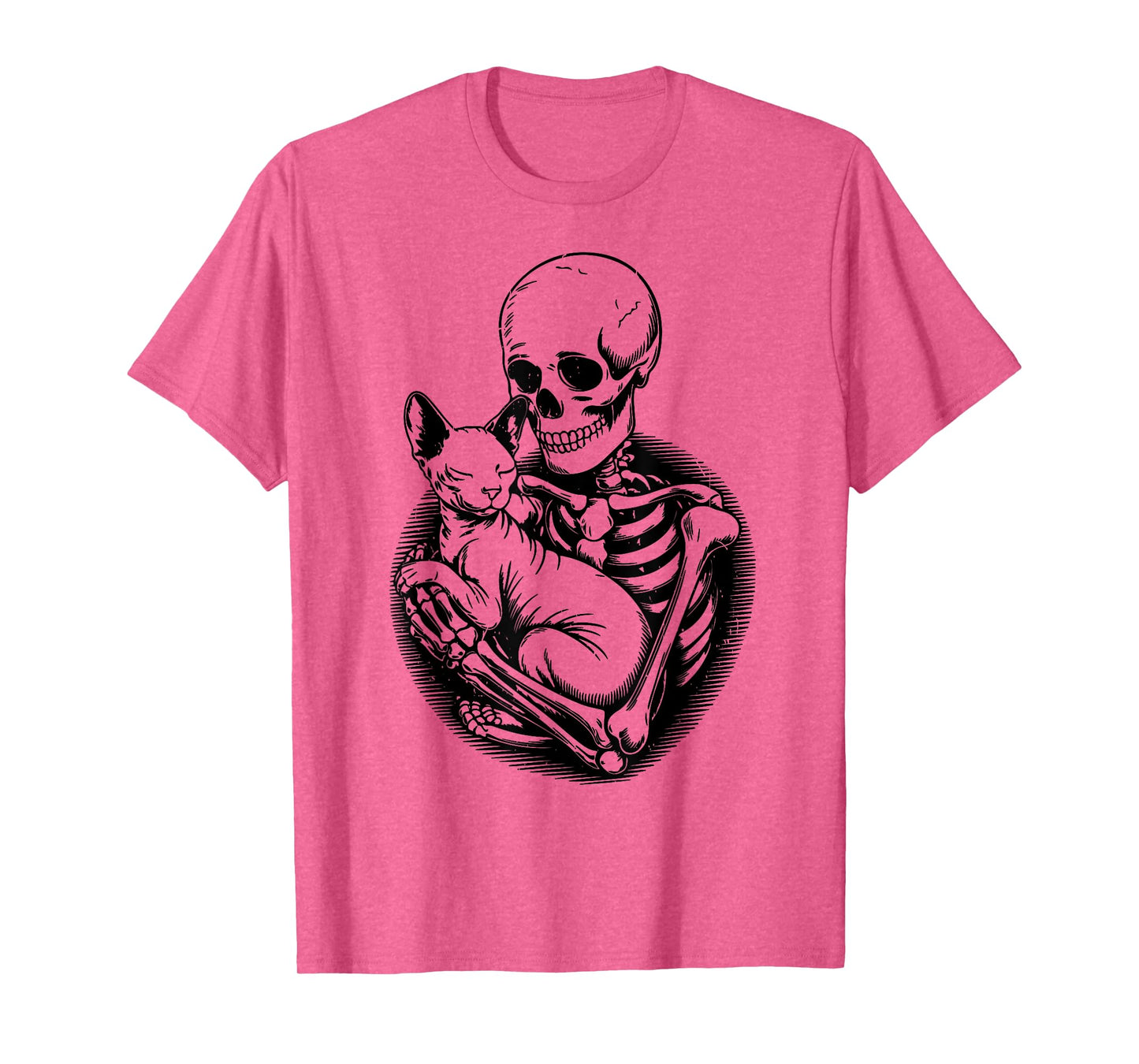Skeleton Hugging Sphynx Cat Halloween Funny Mom Dad Vintage T-Shirt