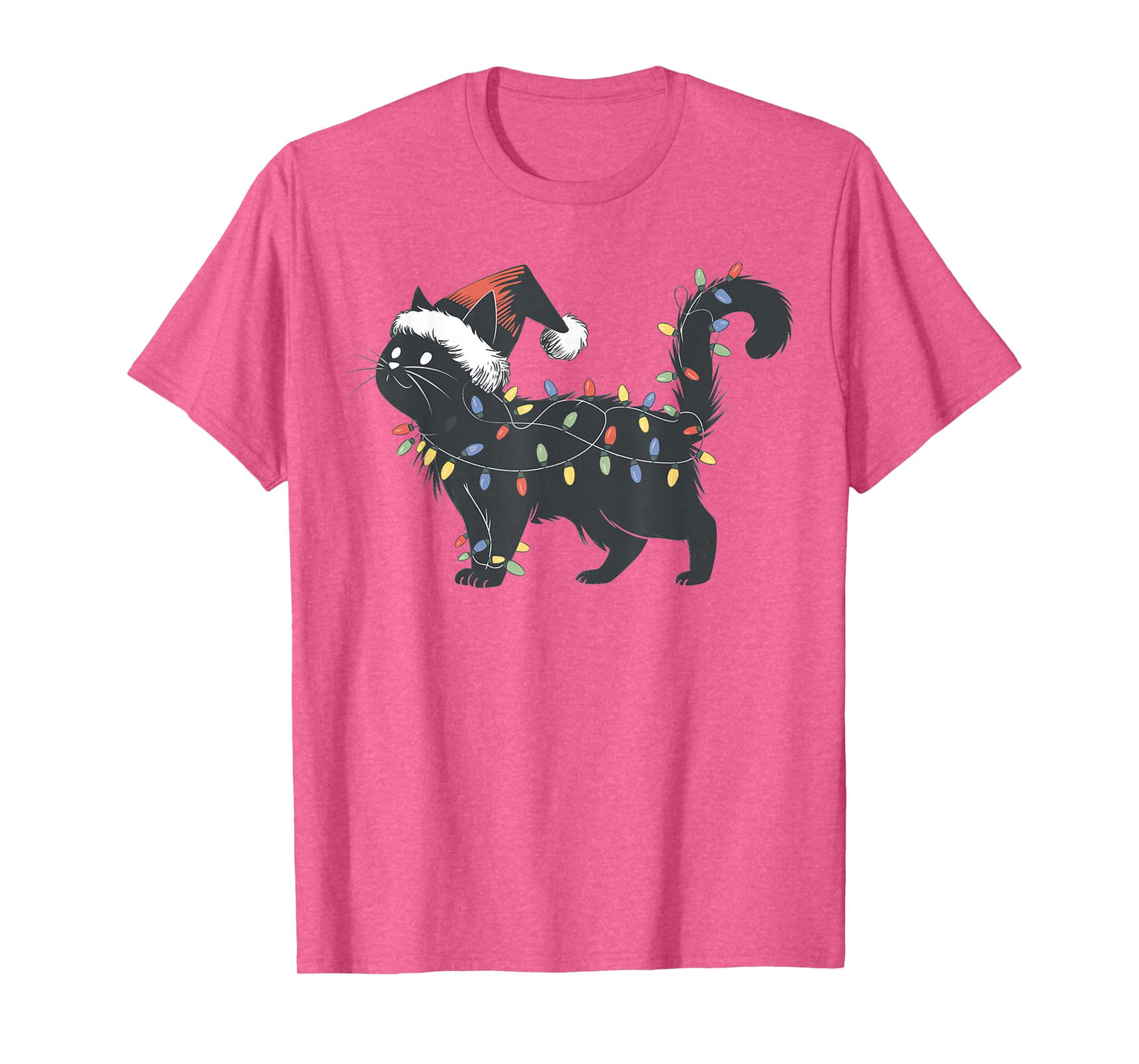 Cute Black Cat Christmas Lights Funny Holiday Santa Hat Cat T-Shirt