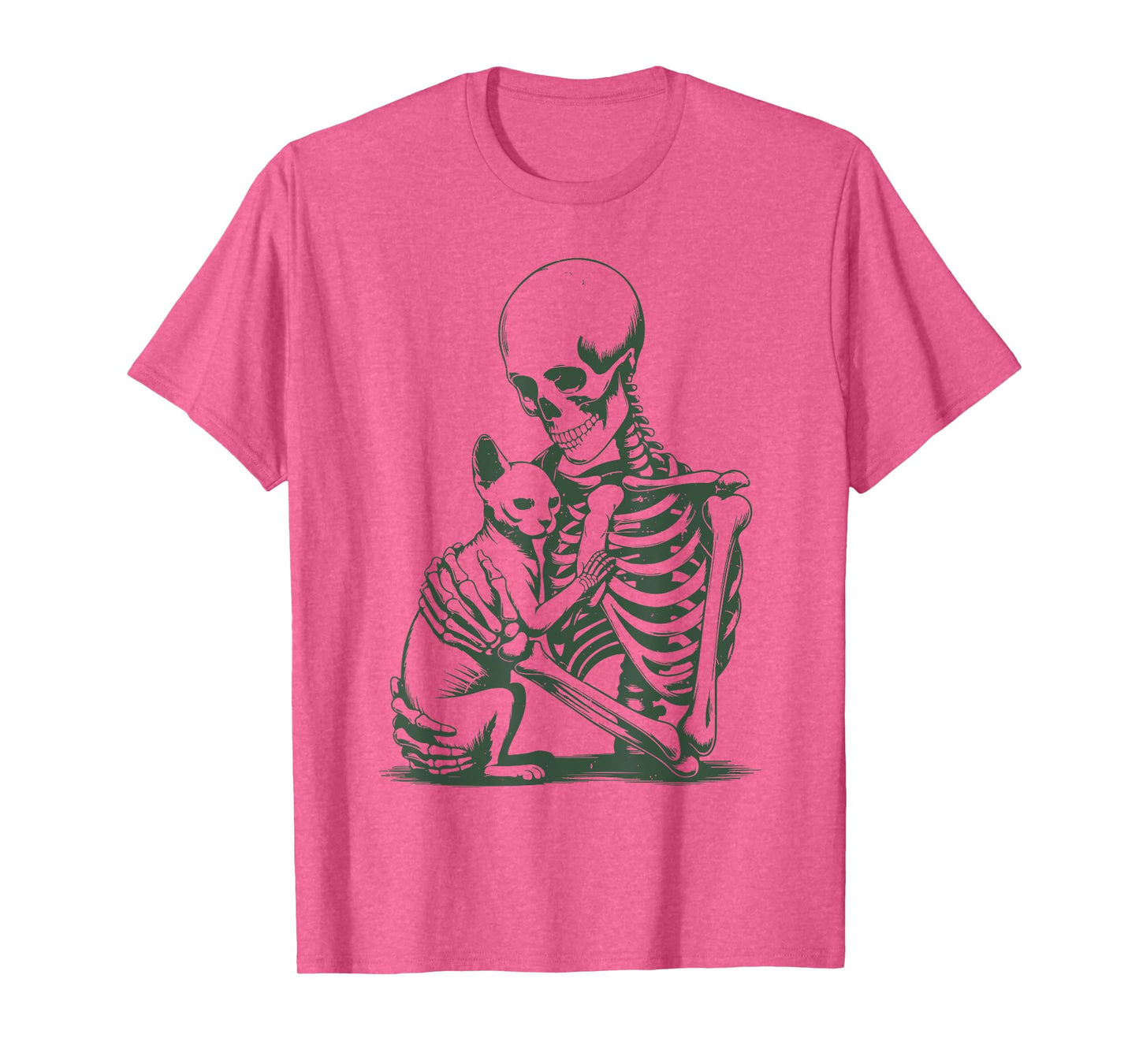 Vintage Skeleton Holding Sphynx Cat Halloween Funny Women T-Shirt