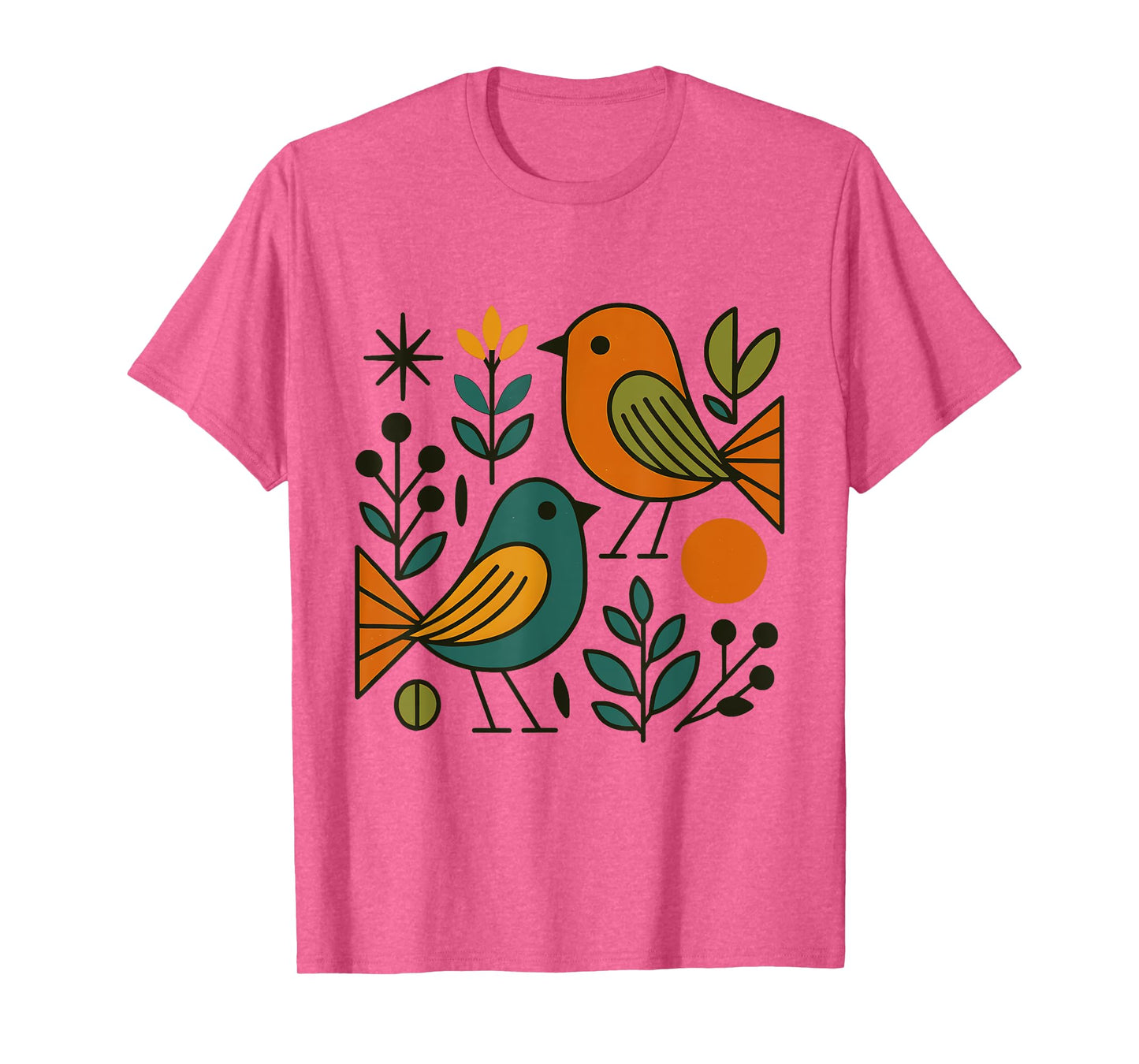 Vintage Mid Century Birds Modern Graphic Illustration Design T-Shirt
