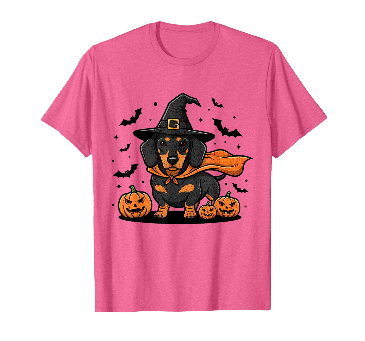 Halloween Dachshund Dog in Witch Hat with Pumpkins and Bats T-Shirt