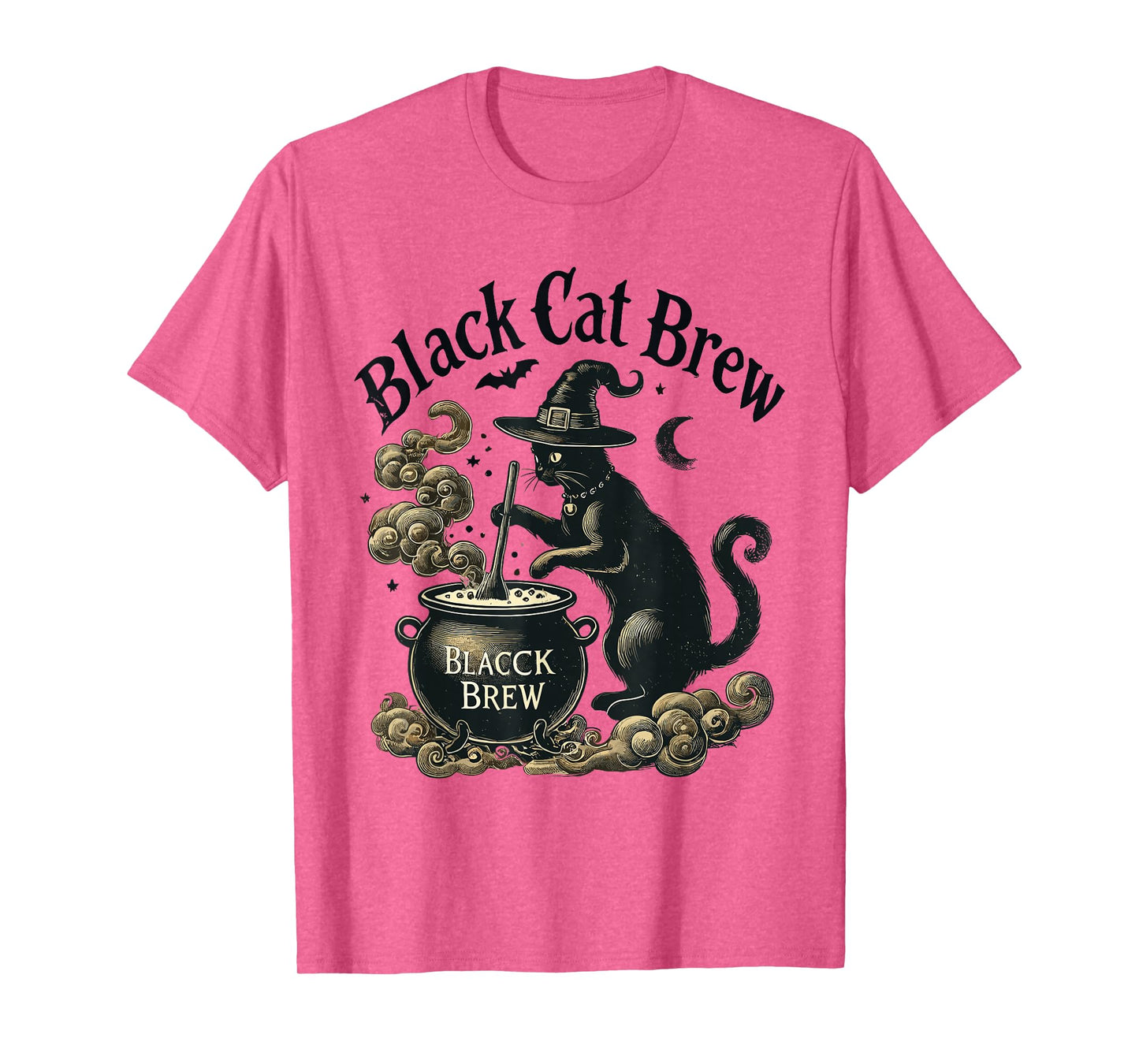 Funny Black Cat Brew Spooky Witch Vintage Cat Halloween T-Shirt
