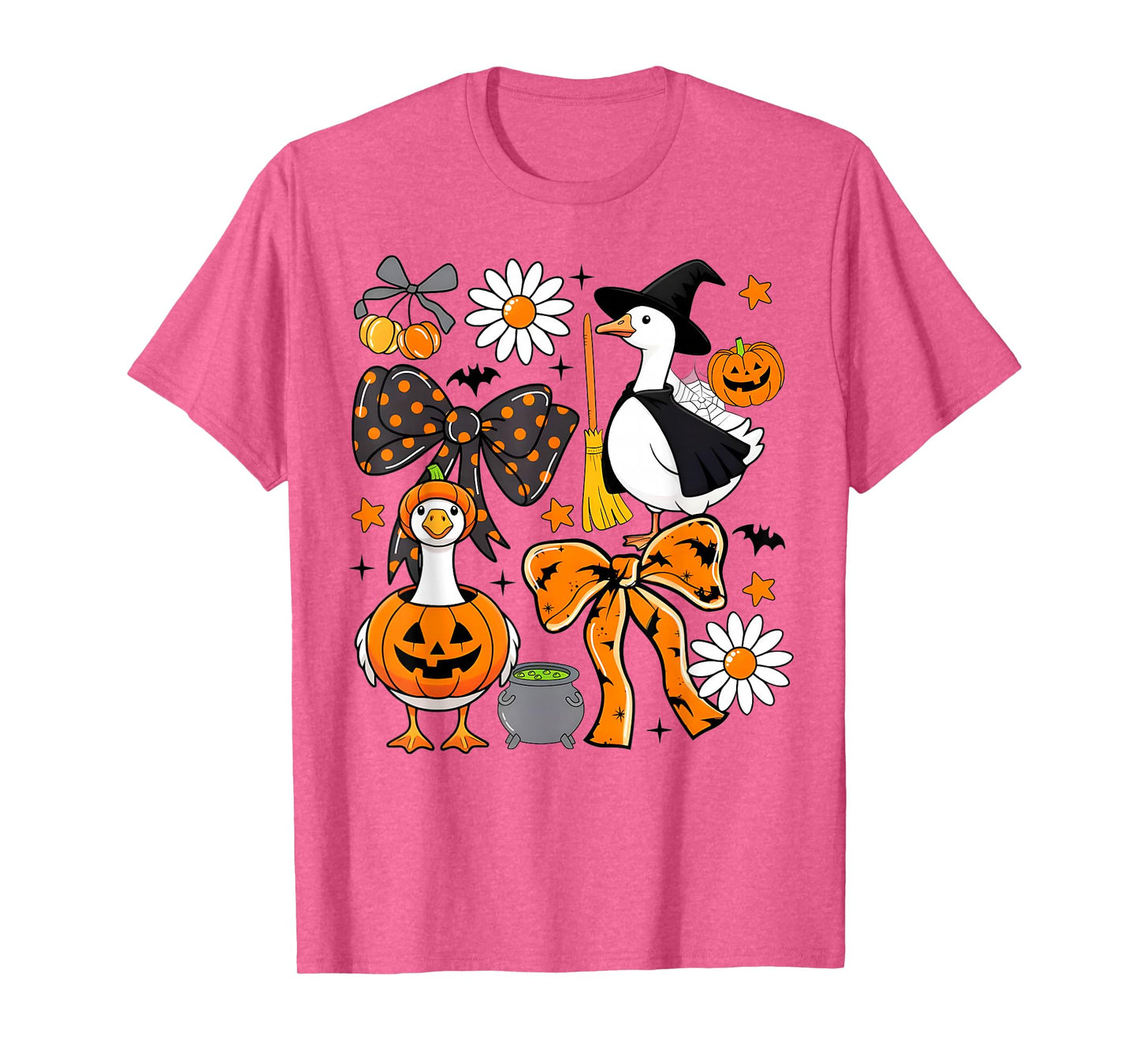 Halloween Silly Goose Witch Pumkin Coquette Bow Womens Girls T-Shirt