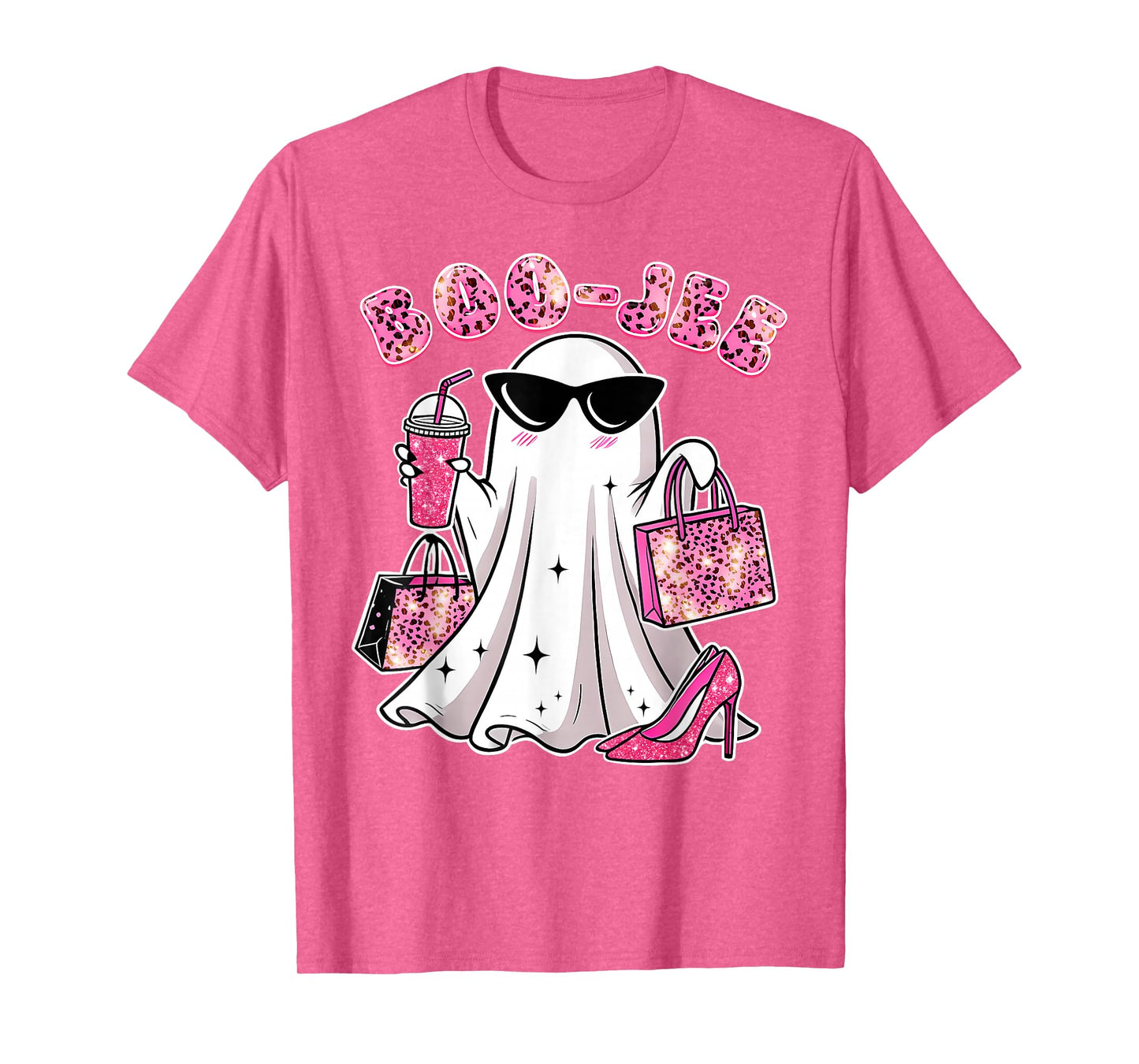 Coquette Pink Leopard Boo-JEE Ghost Halloween Women Girls T-Shirt