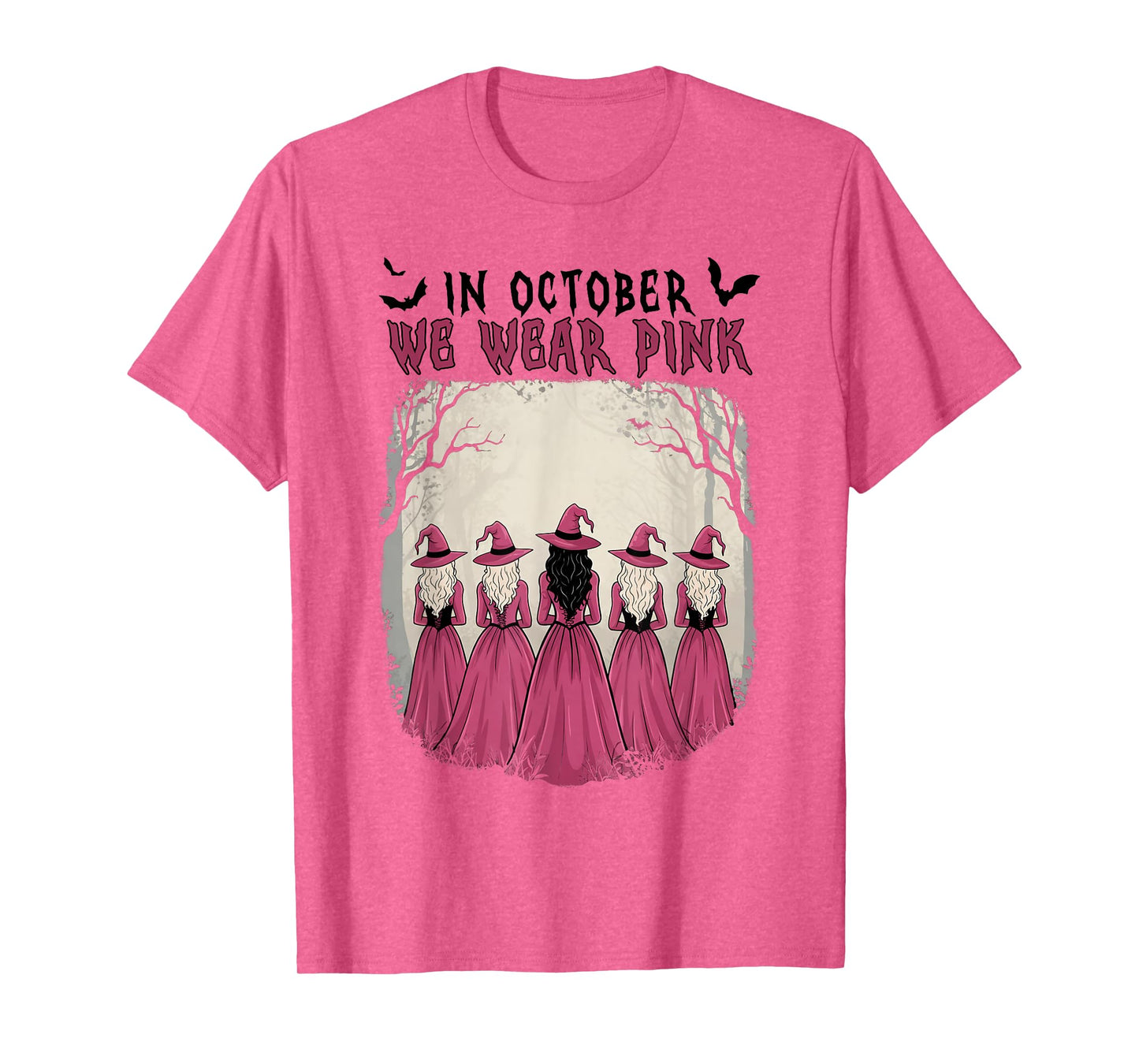 in October We Wear Pink Witch Halloween Breast Cancer Women T-Shirt