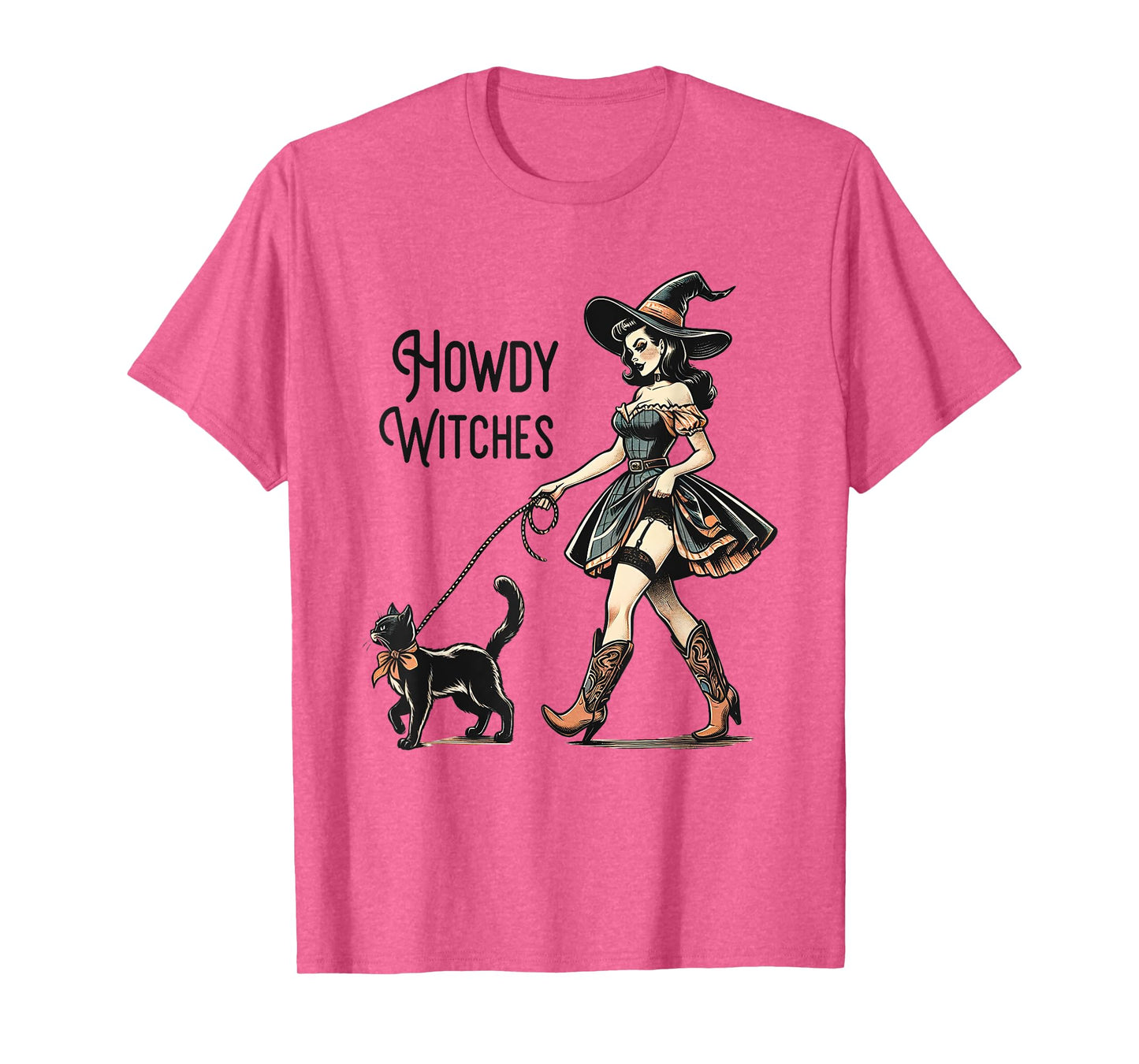 Howdy Witches Western Halloween Country Cowgirl Witch Cat T-Shirt