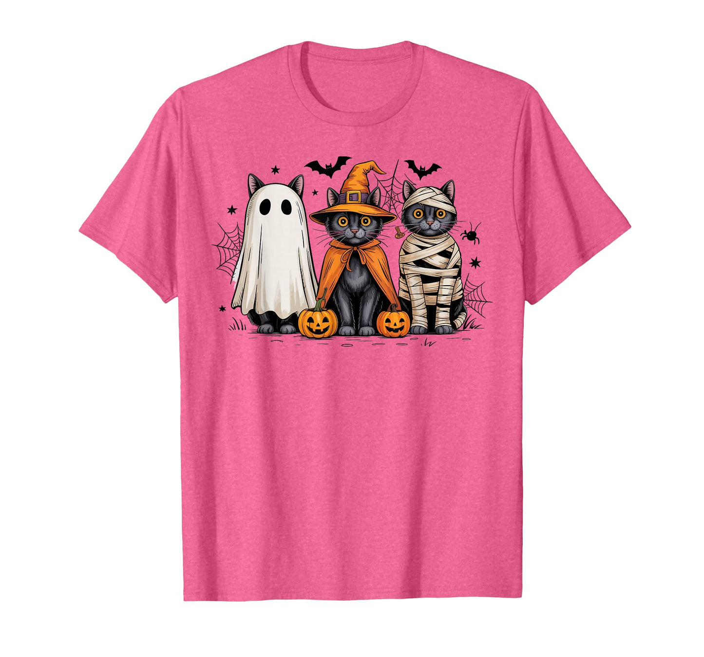 Retro Three Black Cats Witch Pumpkin Scary Halloween Costume T-Shirt