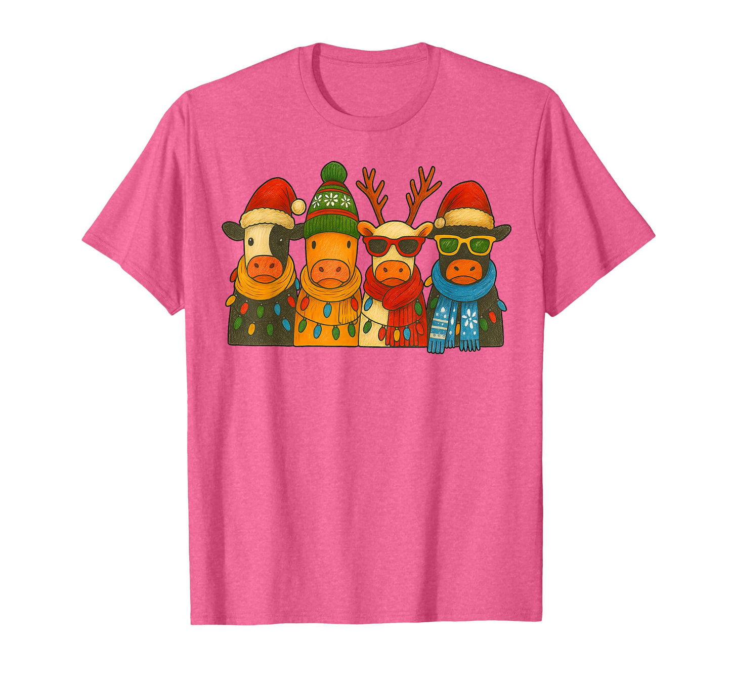 Cow Christmas Lights, Retro Western Farm Animal Design Women T-Shirt