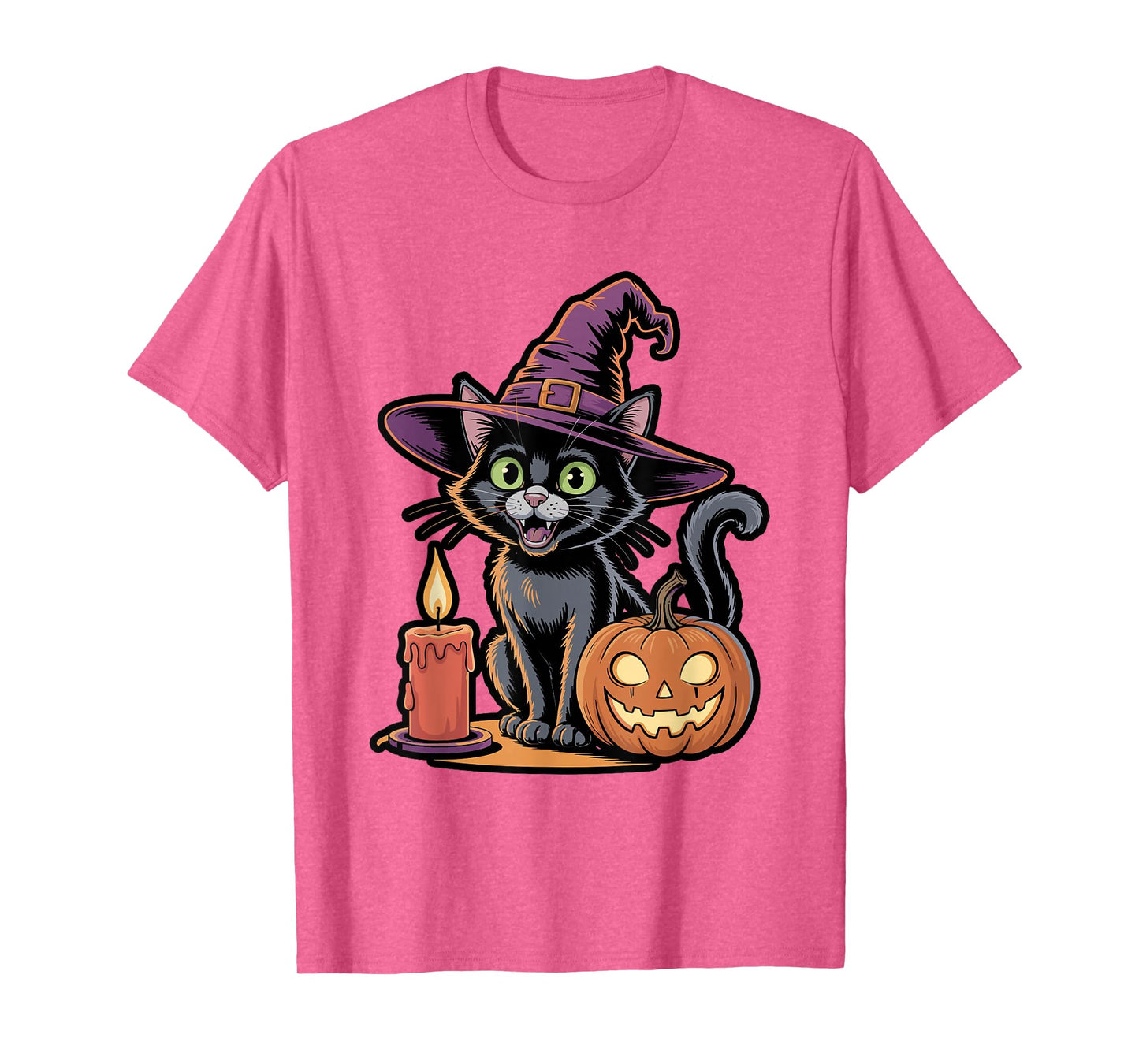 Cute Black Cat Witch Hat Halloween Design T-Shirt