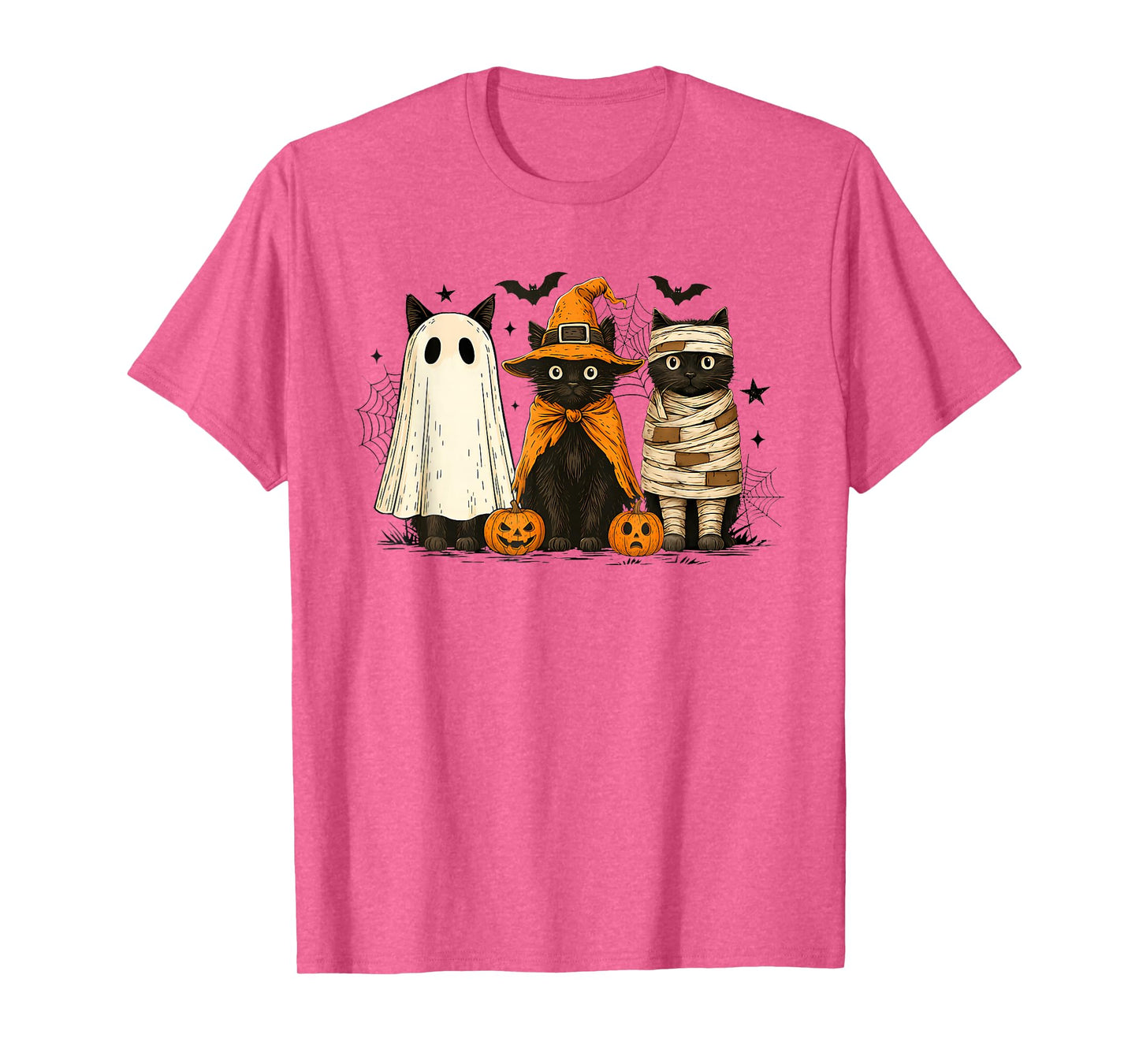 Retro Black Cat Witch Scary Pumpkin Halloween Costume T-Shirt